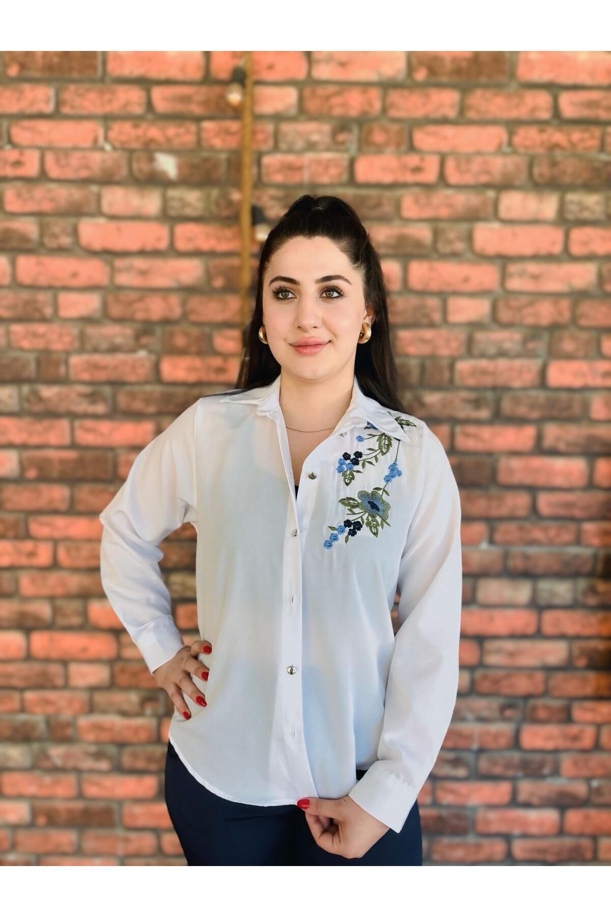 YAMANCAN MODA Terikoton Gömlek Nakışlı