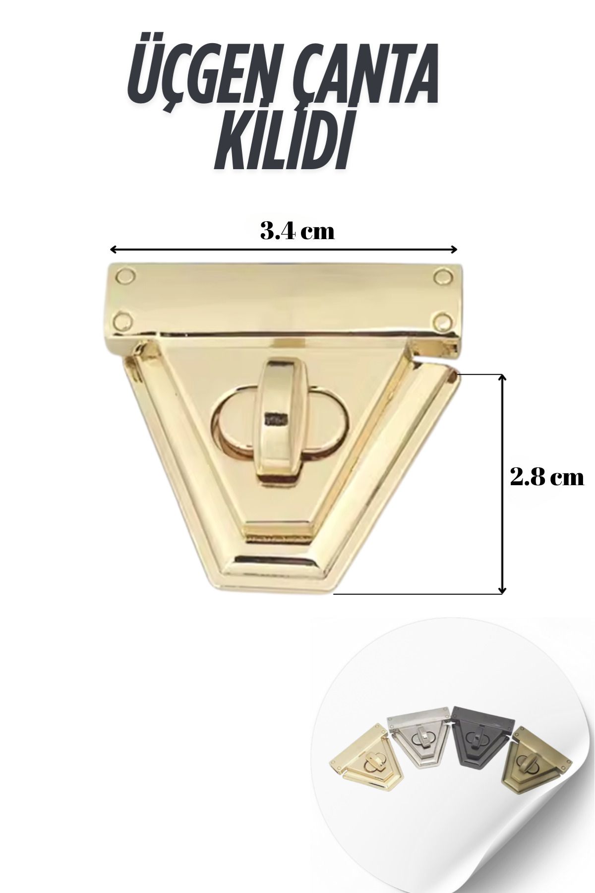 Kardelux Üçgen Model Çanta Kilidi (Küçük Model) 3.4cm - Çanta Tokası - Çanta Aksesuarı