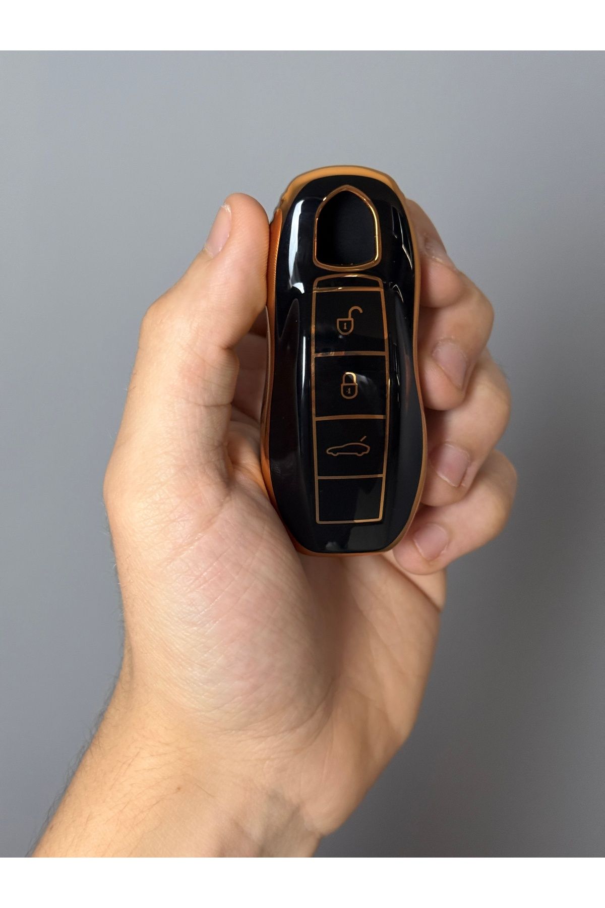 Luxe Aksesuarr Porsche Smar Panamera- Macan - Cayenne 3 Buton Koruma Anahtar Kumanda Silikon Nano Kılıf Siyah Renk