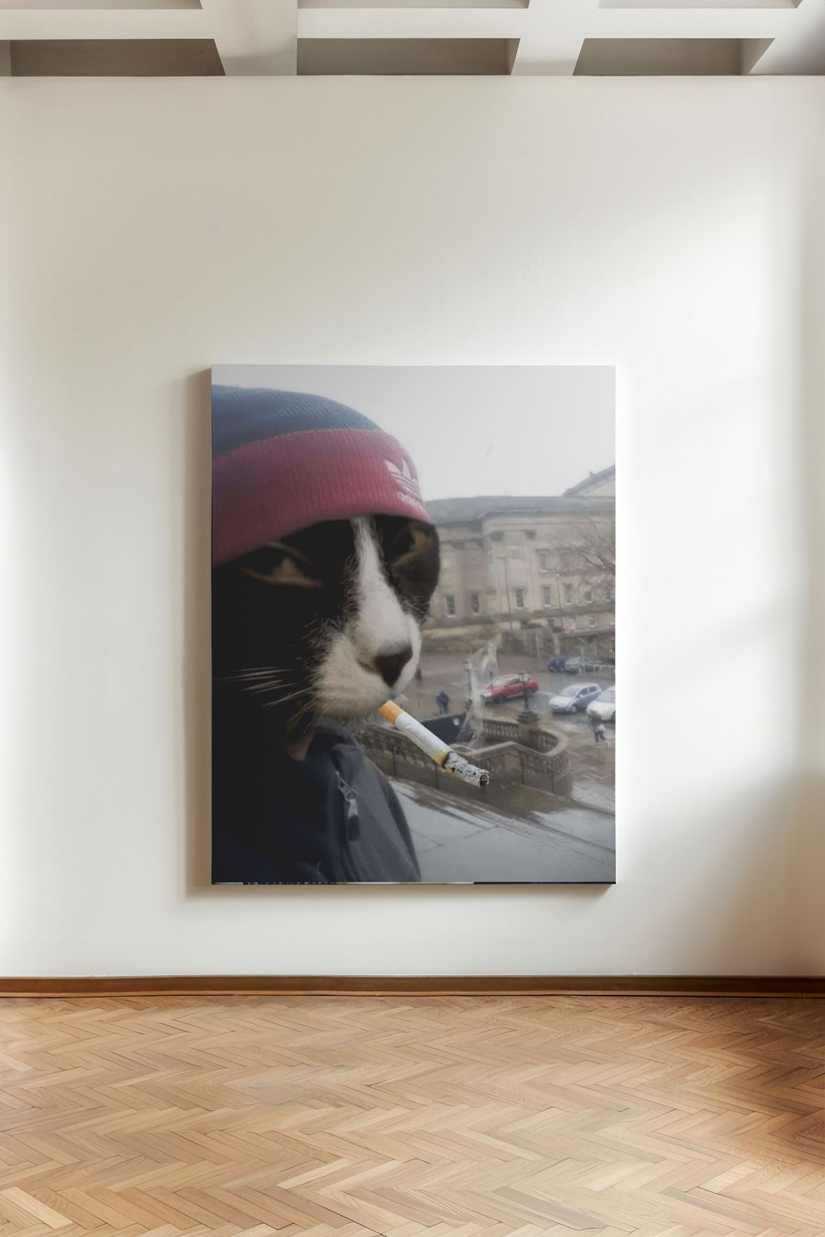 Kanvaspera Kedi Sigara Şapka - Kanvas Tablo