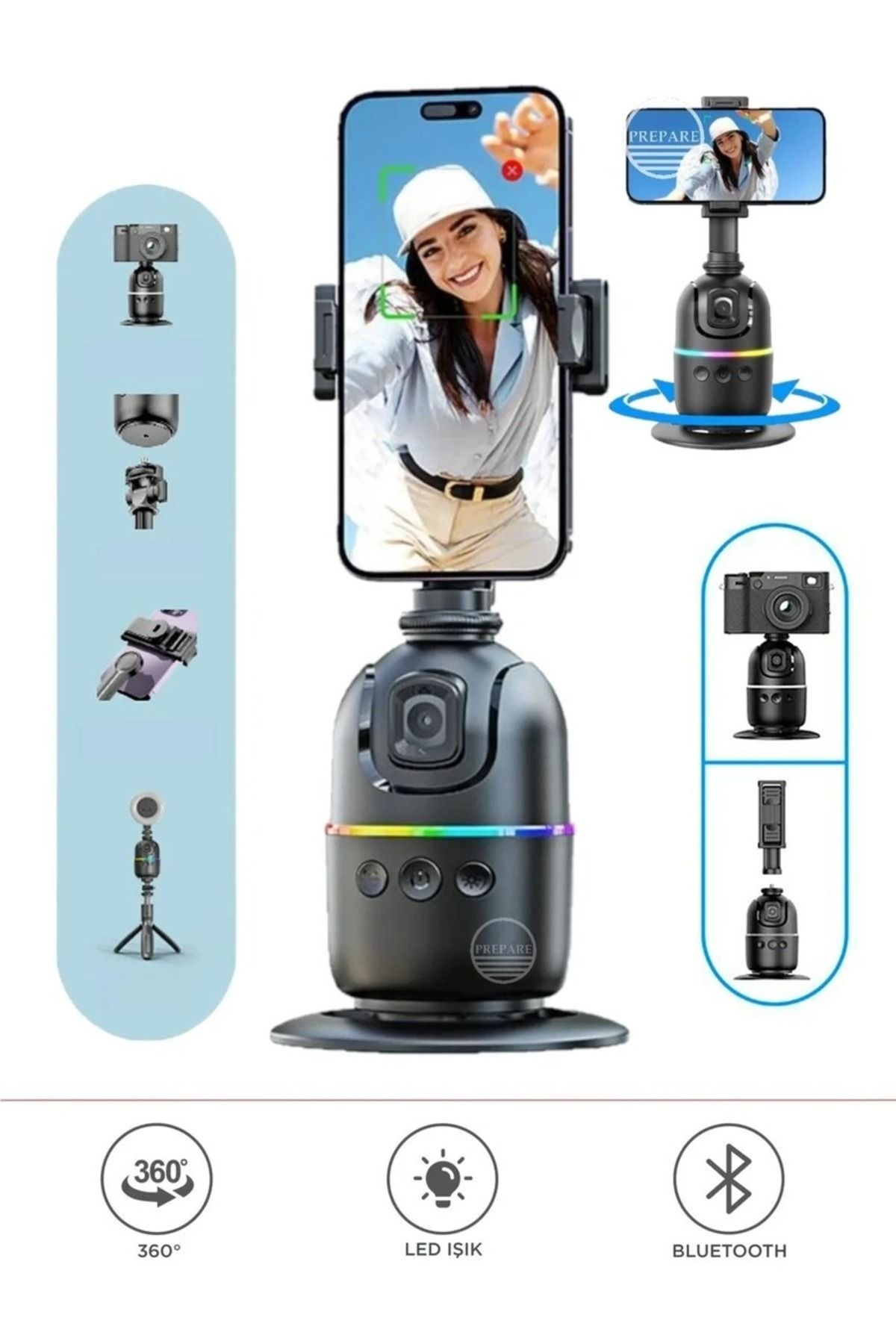 EN SİGA Yüz Takip Telefon Sabitleyici Profesyonel Gimbal 360° Tutucu Video Canlı Yayın Akıllı Tripod