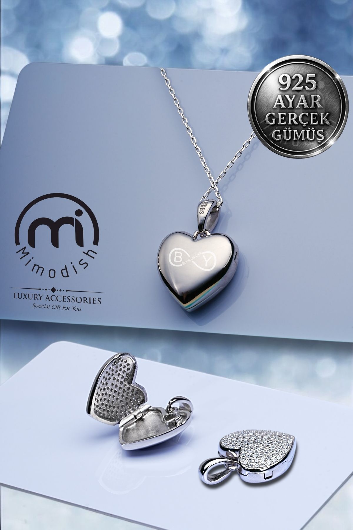 Mimodish 925 Ayar Gerçek Gümüş Sevgiliye Hediye İsimli Açılır Kalp Kolye Açılır Gümüş Kolye Gümüş Kadın Kolye