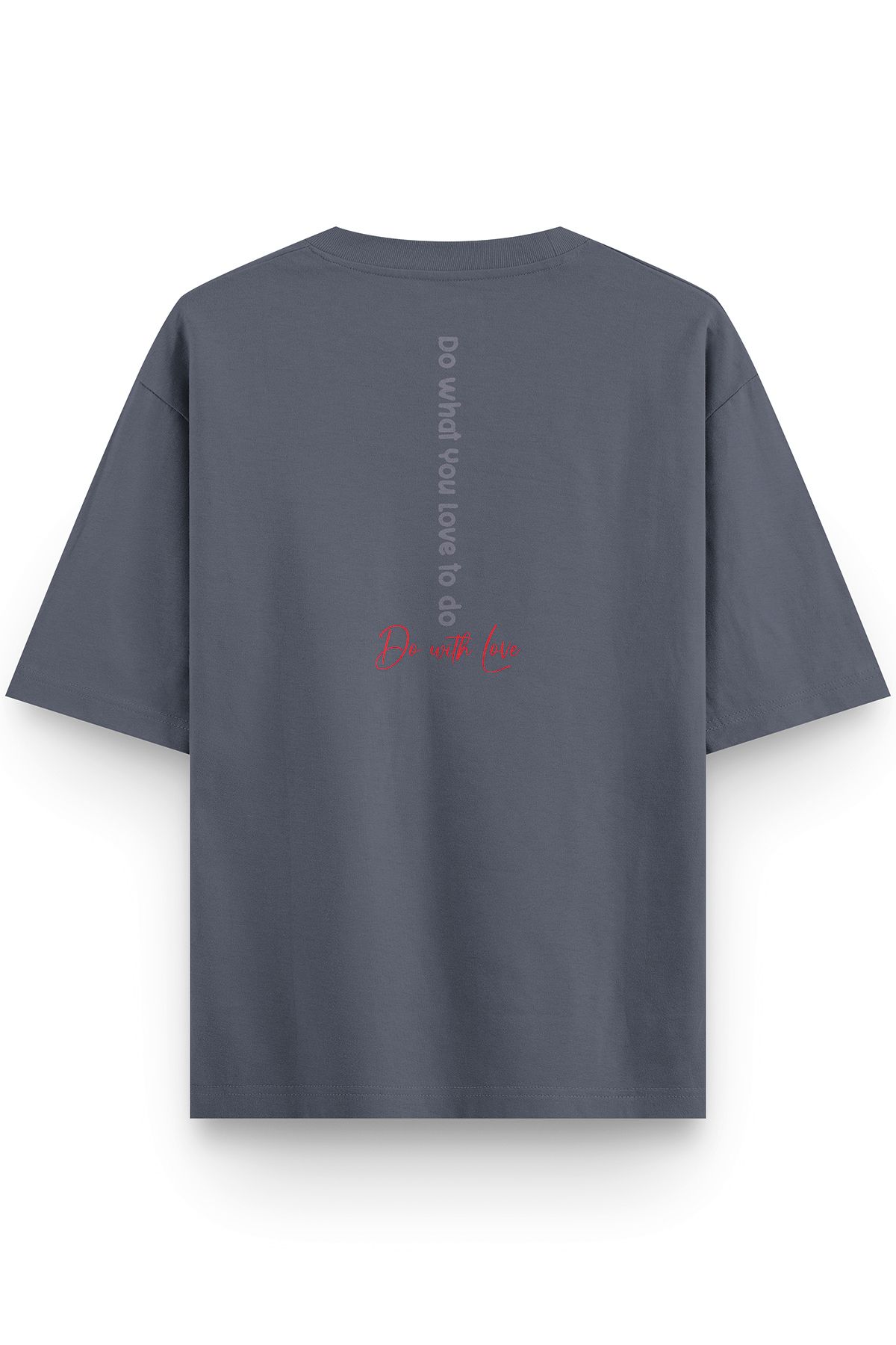 Overoz Füme Yarı Oversize Tshirt Do With Love Baskılı Oversize Yazılı Unisex Tişört 1382-F