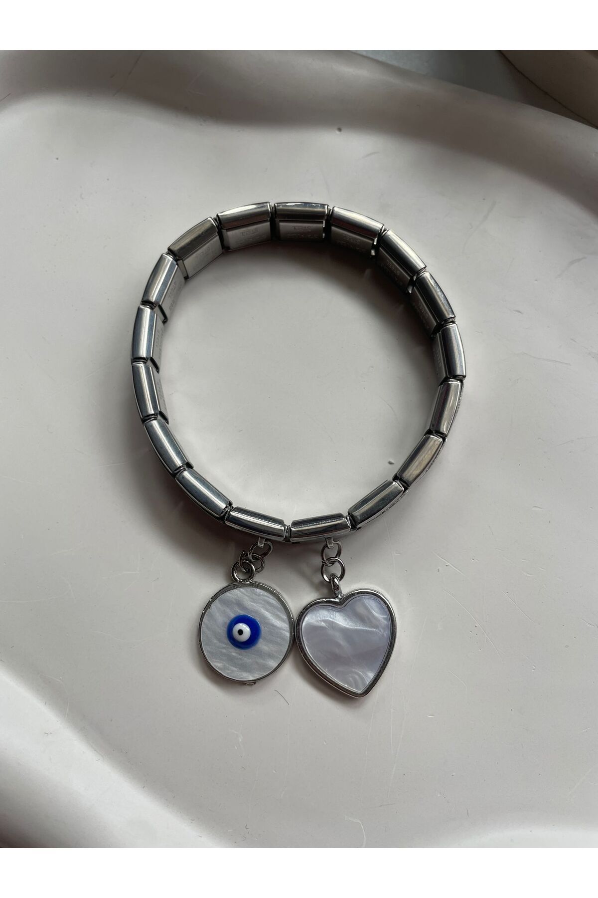 Sepetten Eve Çelik İtalyan Charm Bileklik Gümüş Renk Ayarlanabilir İtalyan Charm Çelik Bileklik 18cm