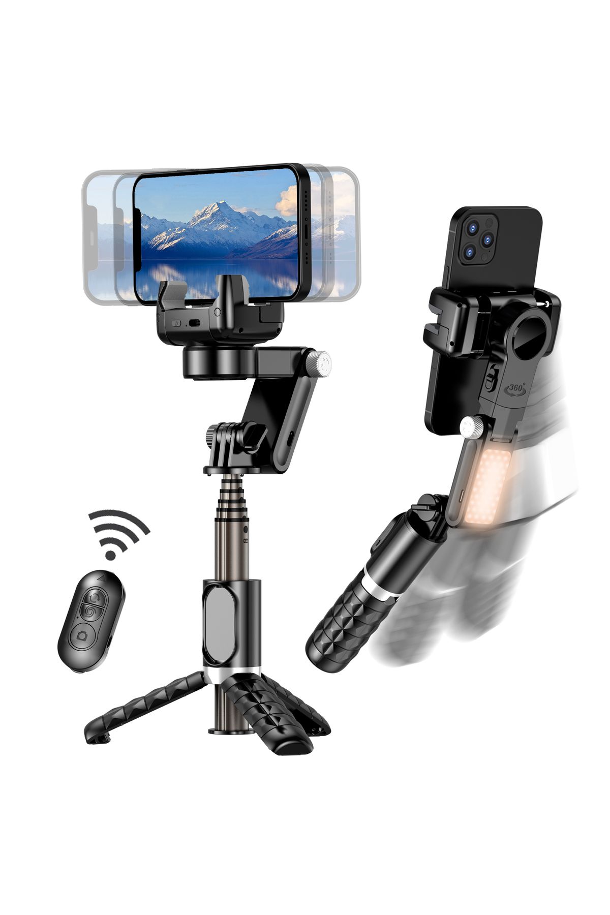 EN SİGA 360° Hareket Algılayıcı Sensörlü Akıllı Çekim Selfie Takip Gimbal Telefon Tutucu Vlog Tripod Işık