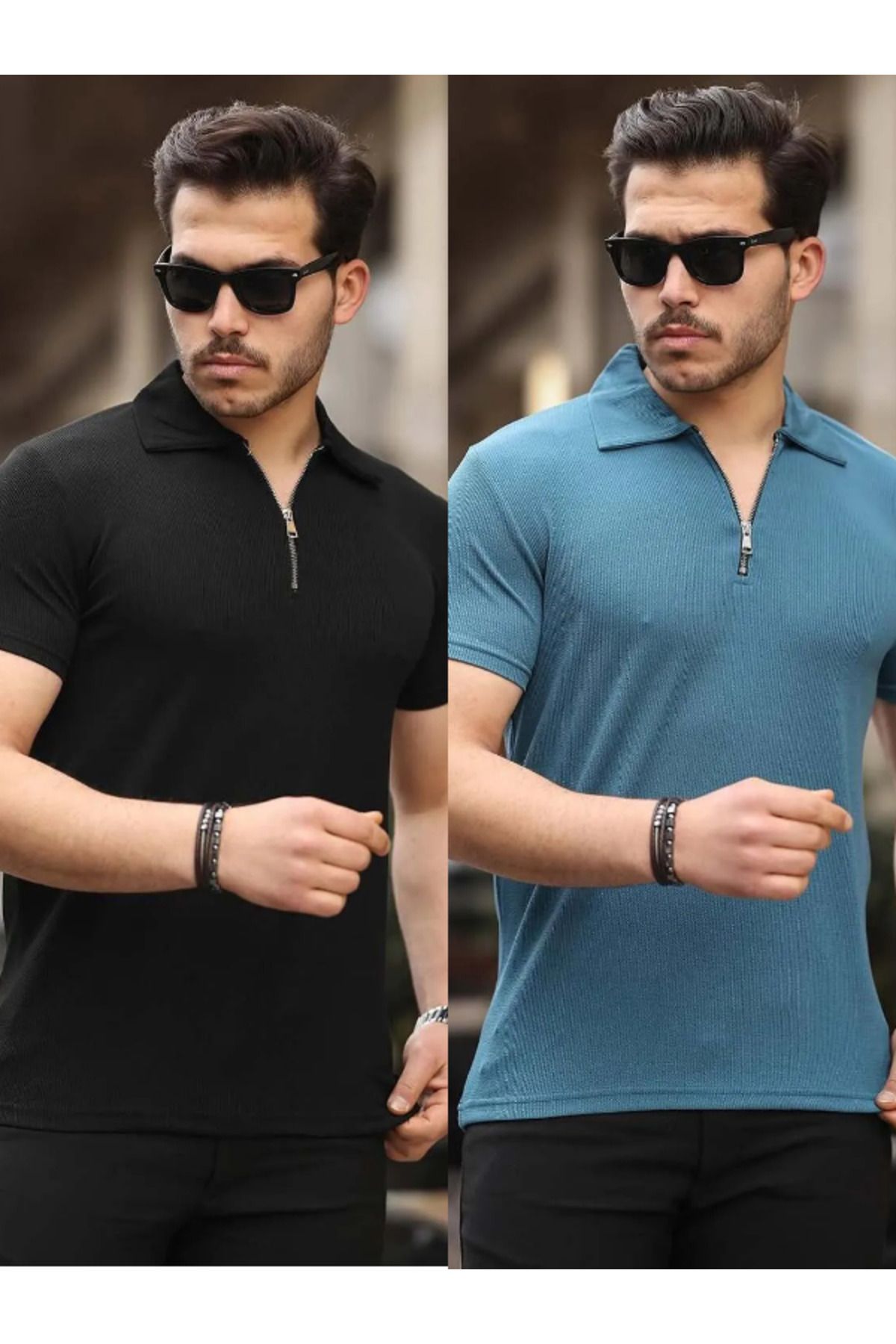 Liberto Erkek Yarım Fermuarlı Polo Yaka Casual Tişört – Şık ve Rahat Yazlık Model 2'li Paket