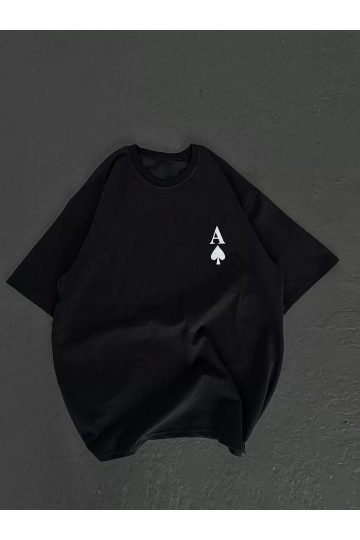 MODA Unisex Bisiklet Yaka Baskılı Oversize T-Shirt - Siyah