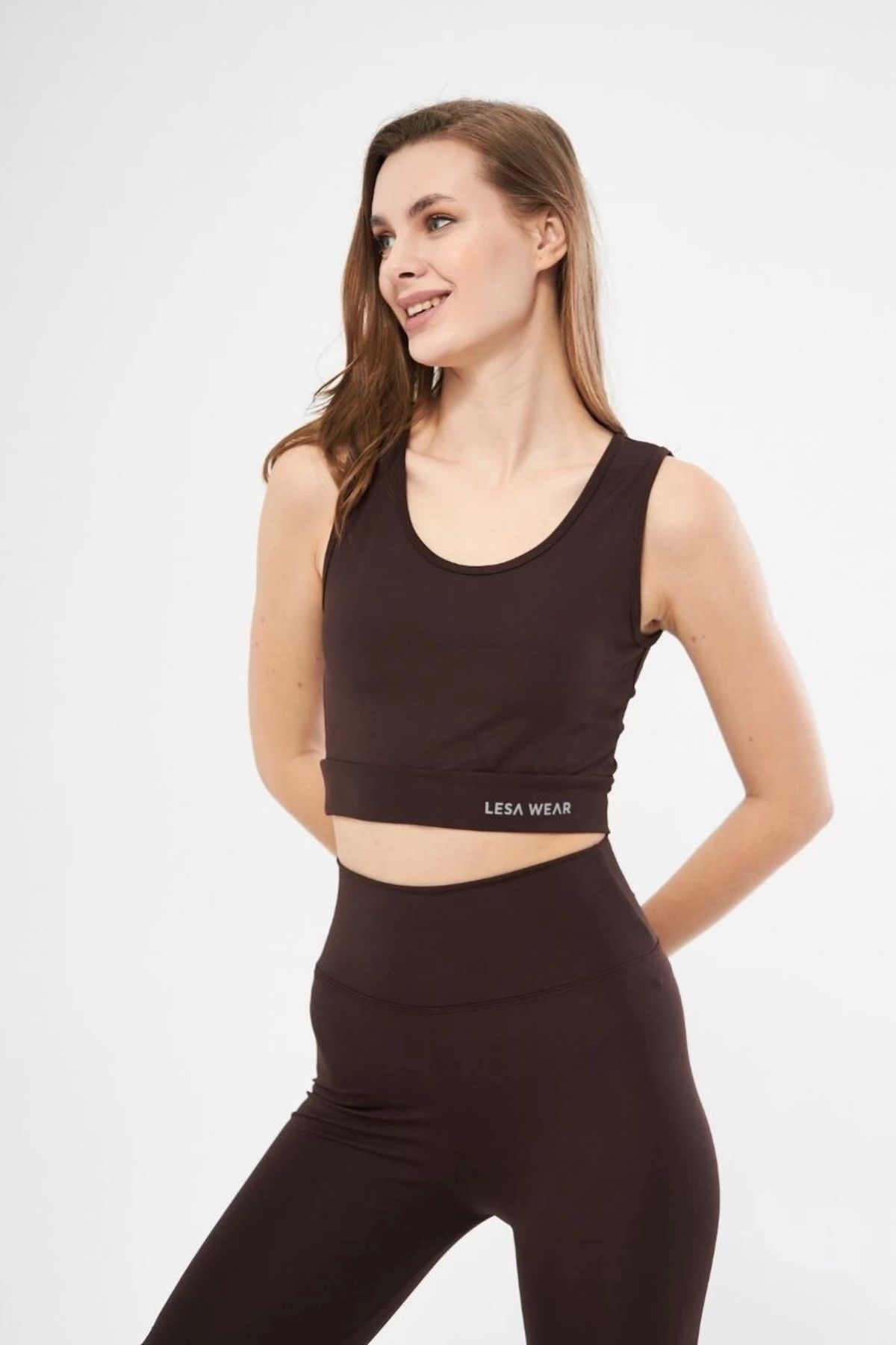 MODA Kolsuz Sporcu Baskılı Crop - Kahve