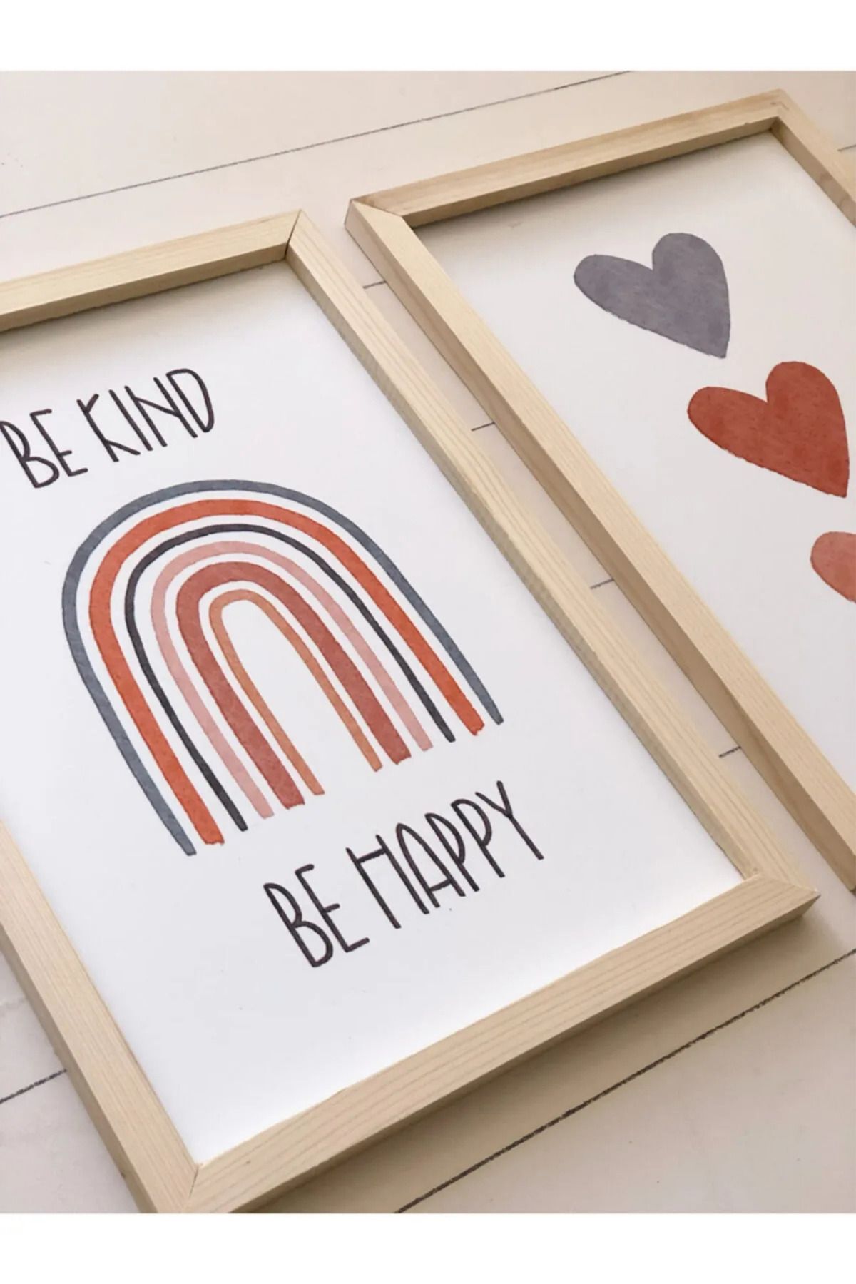 NT Handmade Doğal Ahşap Kenarlı Be Kind Be Happy Duvar Dekoru Salon Oturma Yatak Odası Mutfak için Tablo Seti