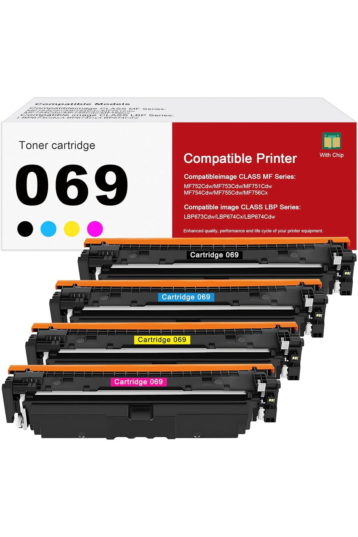 Canon 069 ÇİPLİ Color MF753Cdw MF751Cdw LBP674Cdw Printer,4 Pack Black Cyan Magenta Yellow