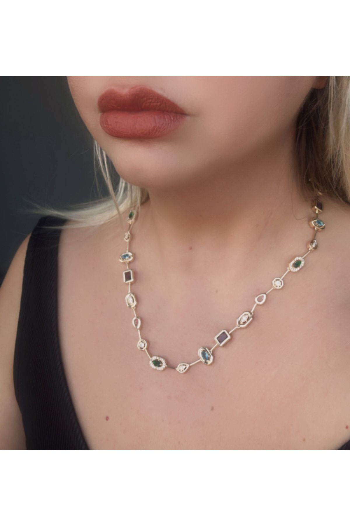 bellss shop Renkli Taşlı Özel Tasarım Melis Kolye