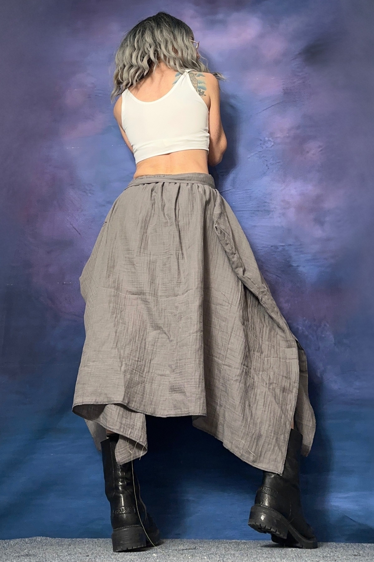 Quincey  BELİ LASTİKLİ BAMBU ASİMETRİK ETEK - Görsel 3