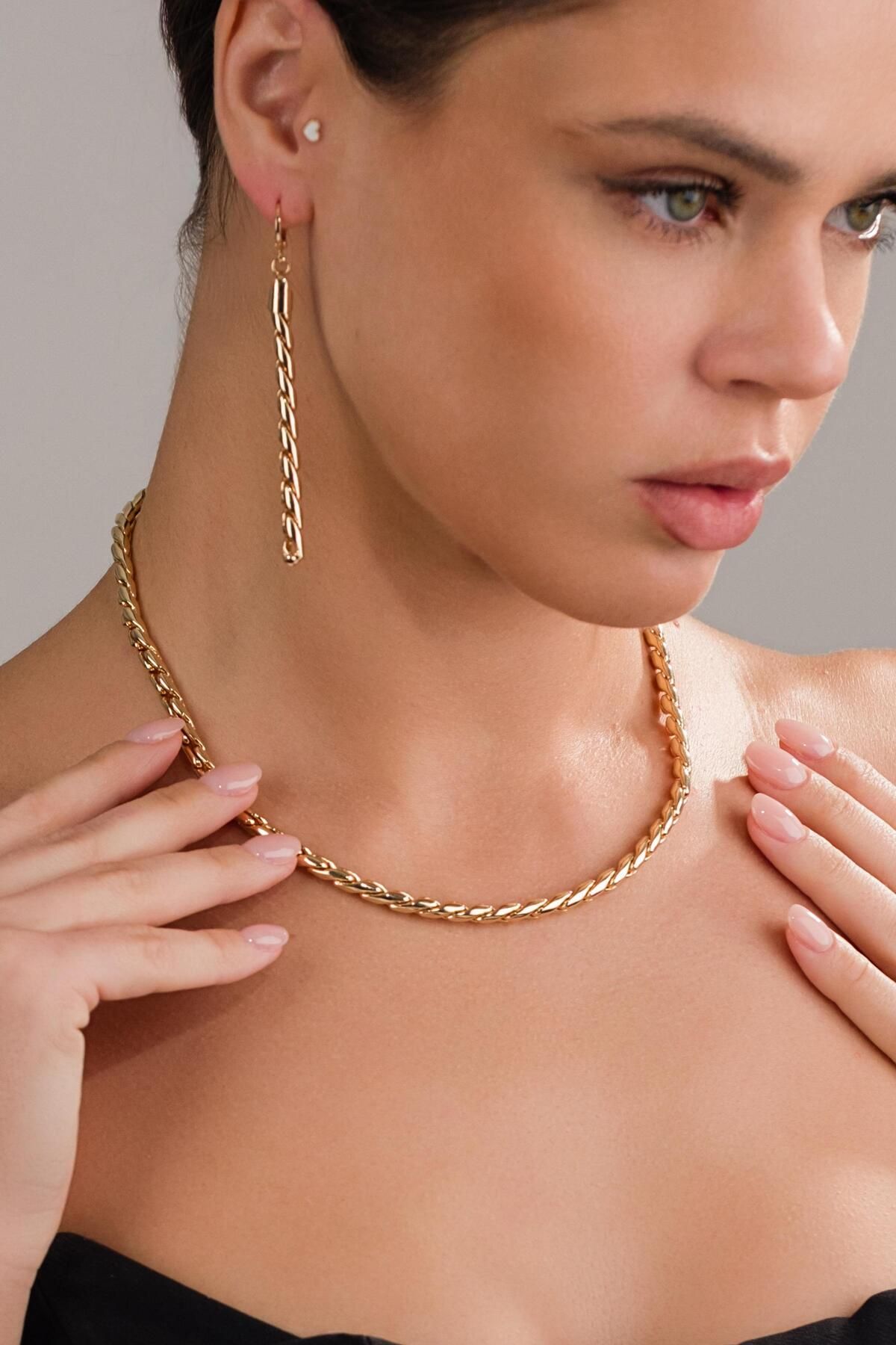 STYLE OF CARMEN ROSE GOLD HALAT ÖRGÜ KOLYE VE KÜPE SETİ