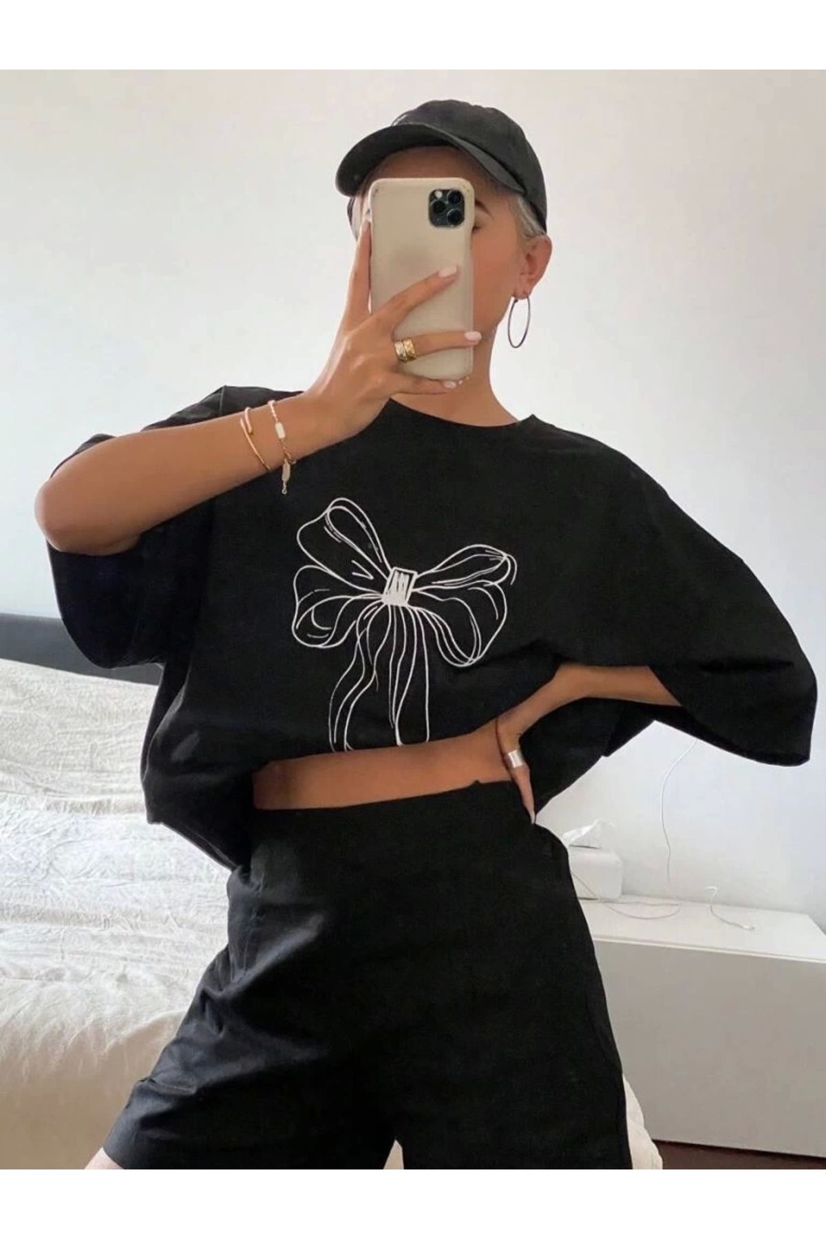 MODA Kadın Baskılı Oversize T-shirt - Siyah