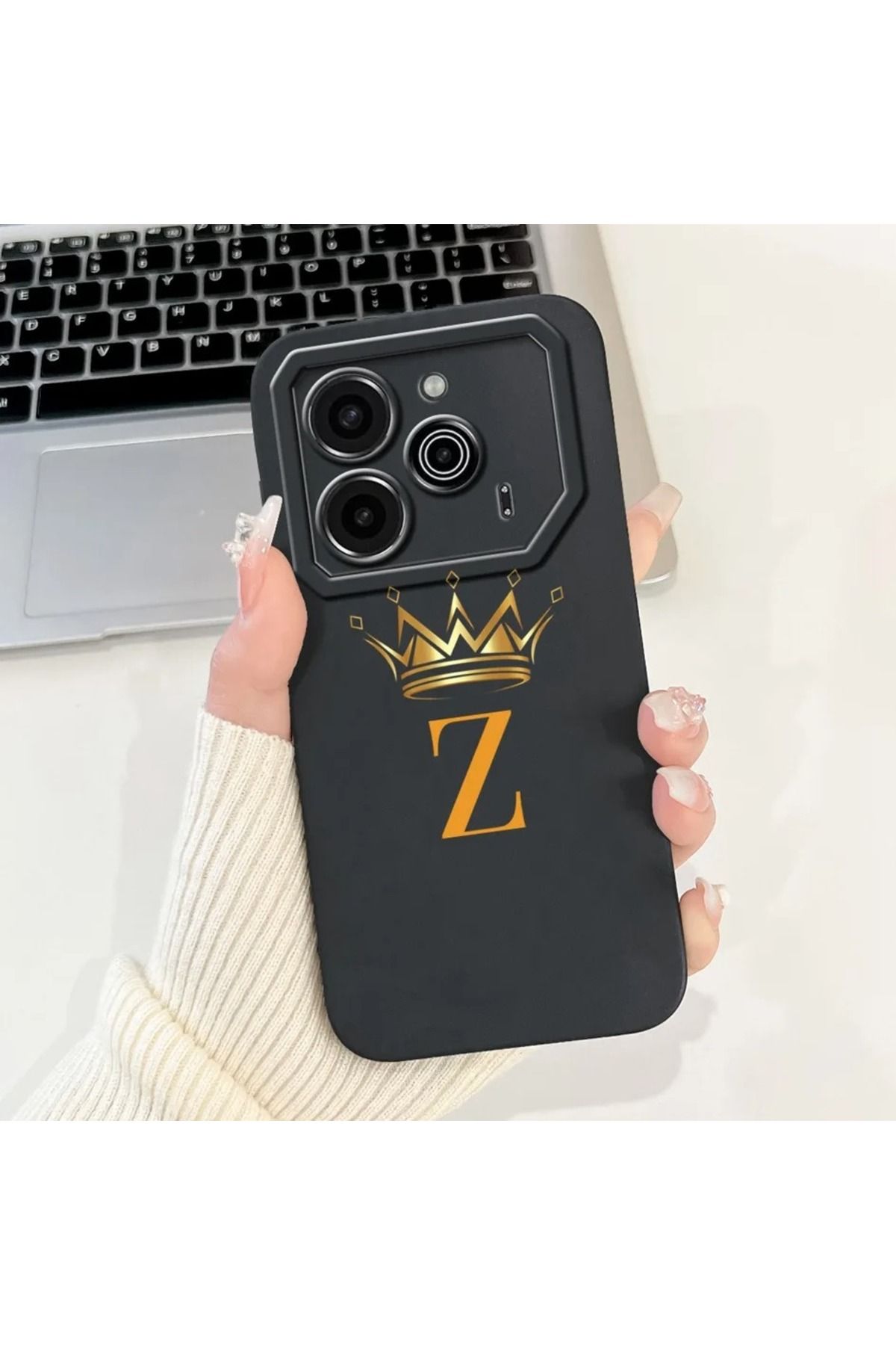 Rotaks Tecno Pova 6 Pro Uyumlu Harfli Taç Baskılı Kişiye Özel Silikon Telefon Kılıfı - Z