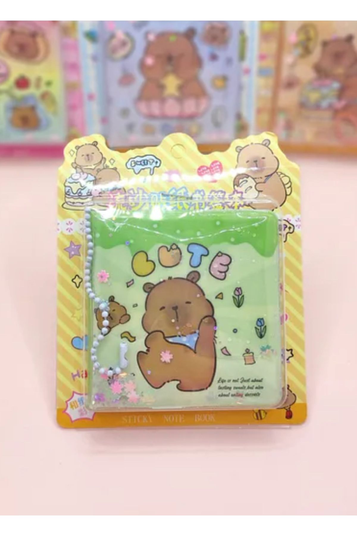 synshop Capybara Kapibara Simli Sulu Anahtarlıklı Stickerlı Not Defteri 7,5x7,5 cm