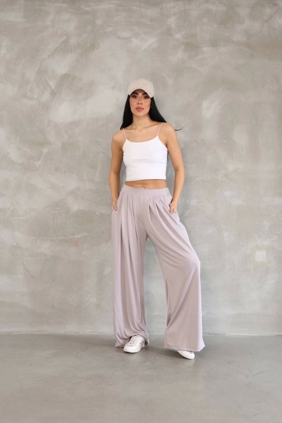 MODA Osy Modal Yumuşak Dokulu Kadın Kumaş Boru Paça Salaş Eşofman - Bej
