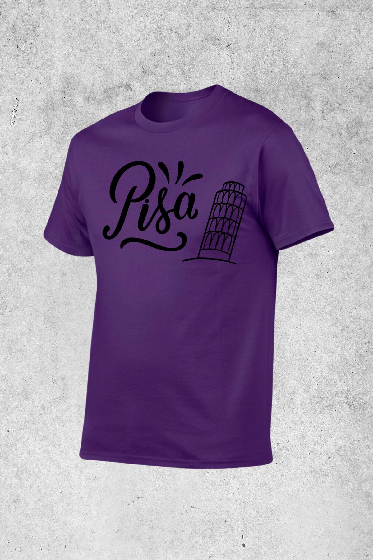 MOLICO Basic unisex sıfır yaka kısa kollu Pisa baskılı tshirt