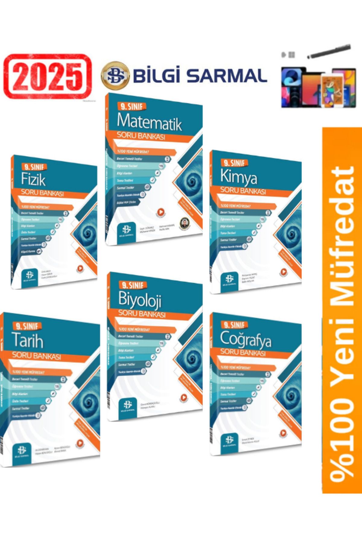 Bilgi Sarmal Yayınları 2025 9.Sınıf Matematik-Fizik-Kimya-Biyoloji-Tarih-Coğrafya Soru Bankası Seti(6 Kitap)+Android Kalem