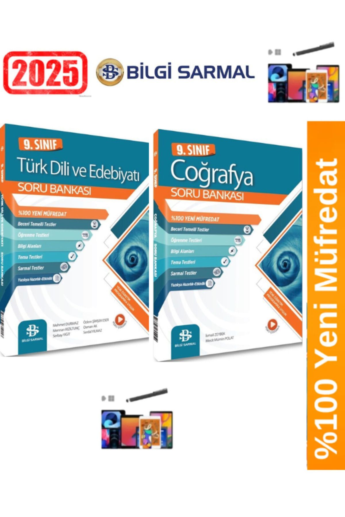 Bilgi Sarmal Yayınları 2025 9.Sınıf Türk Dili Edebiyatı -Coğrafya %100 Yeni Müfredat Soru Bankası Seti(2 Kitap)+ Kalem