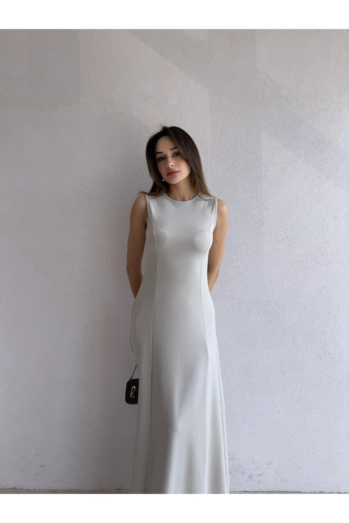 Mooi Butik NOLLER Maxi Elbise 6748 - Gri
