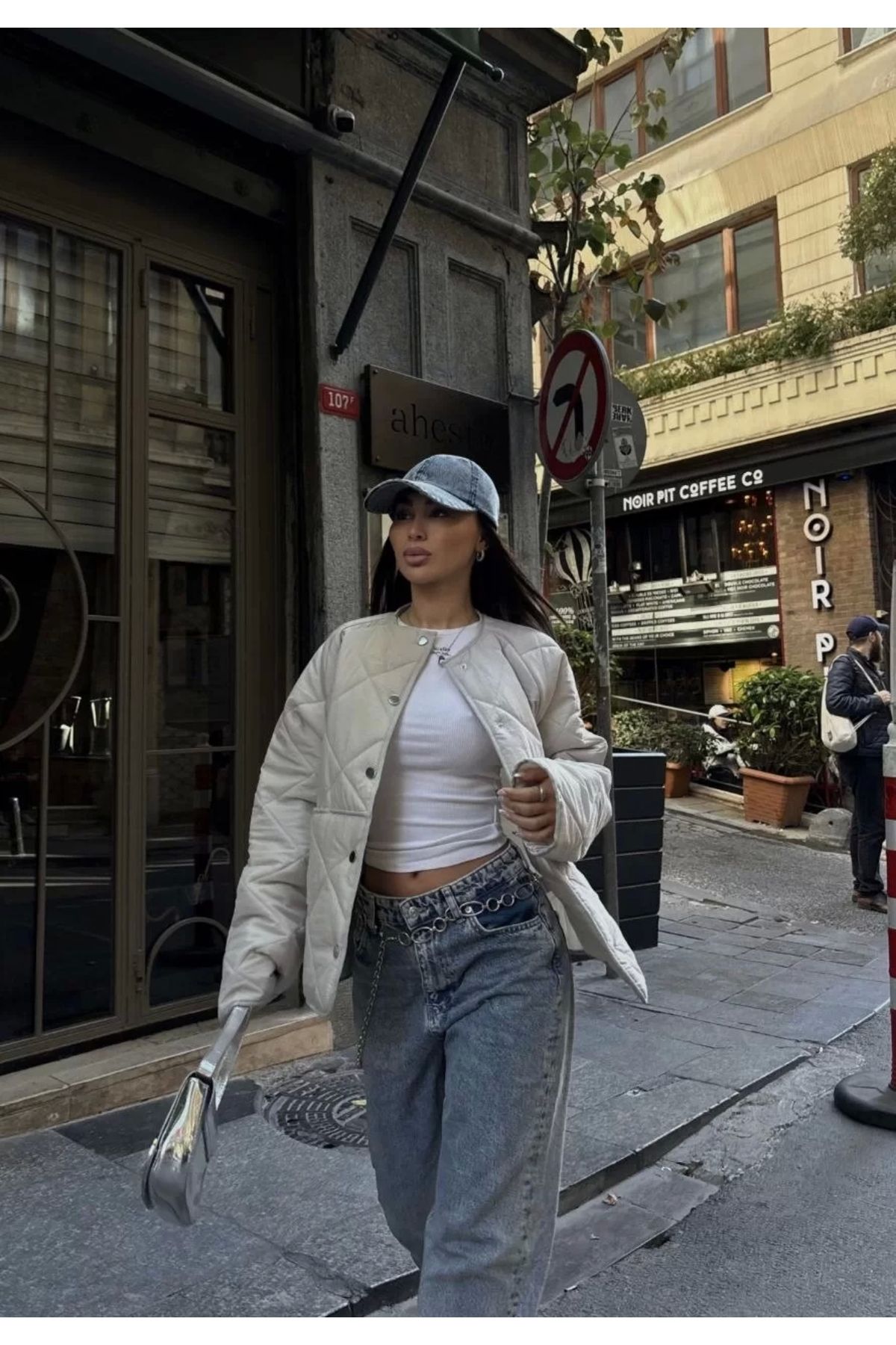 MODA Cıt Cıt Detaylı Çepli Ceket Mont- Beyaz