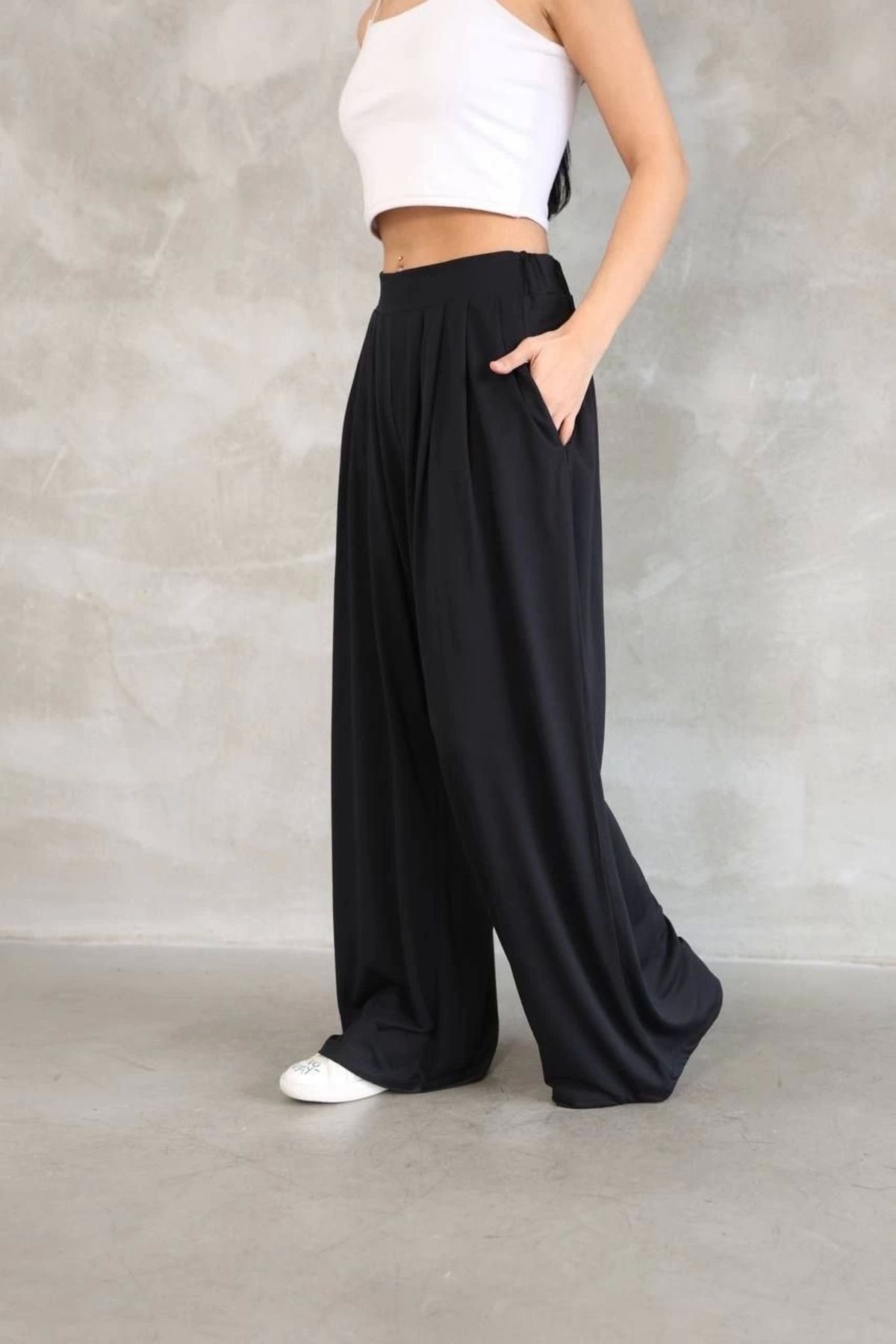 MODA Osy Modal Yumuşak Dokulu Kadın Kumaş Boru Paça Salaş Eşofman - Siyah
