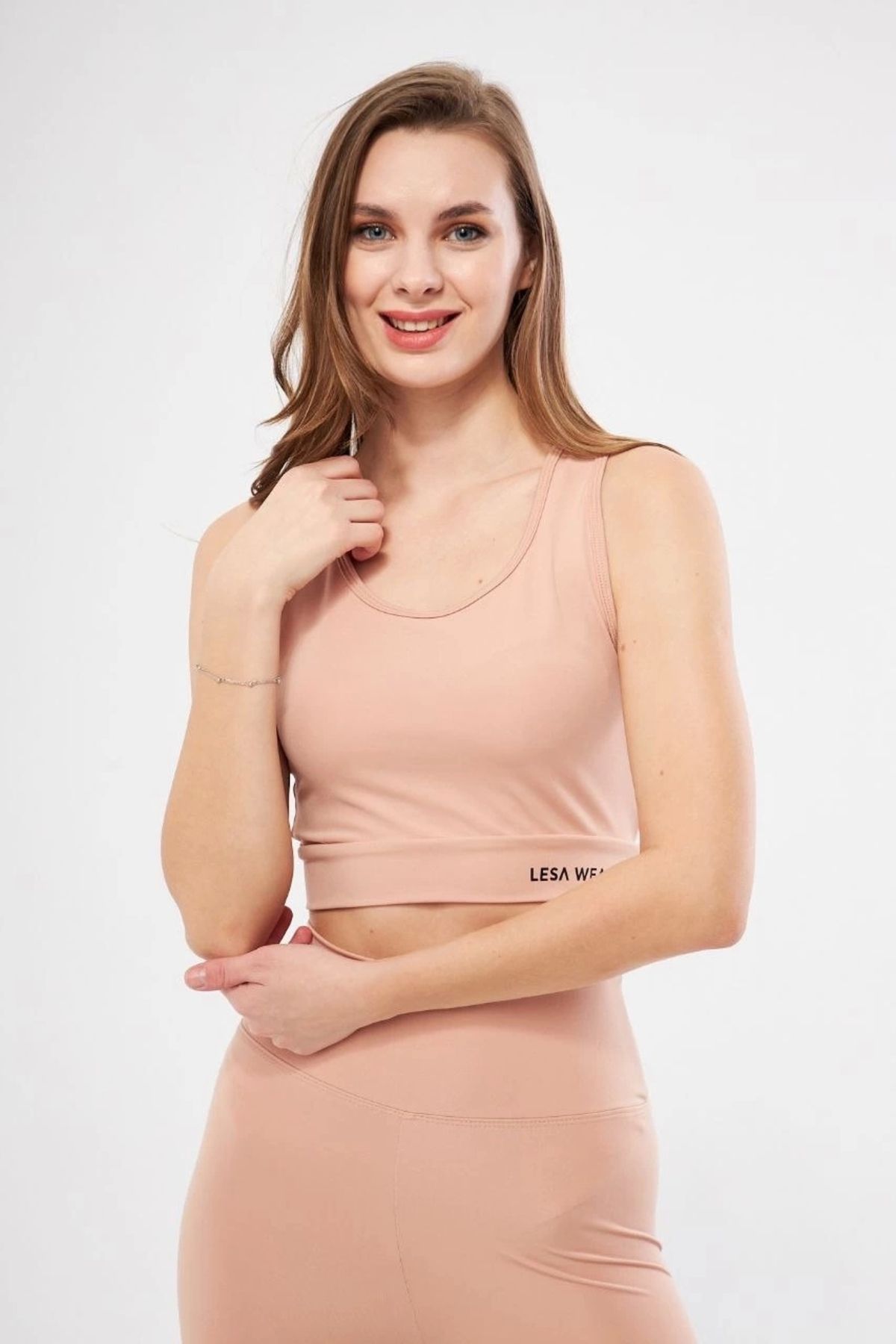 MODA Kolsuz Sporcu Baskılı Crop - Bej