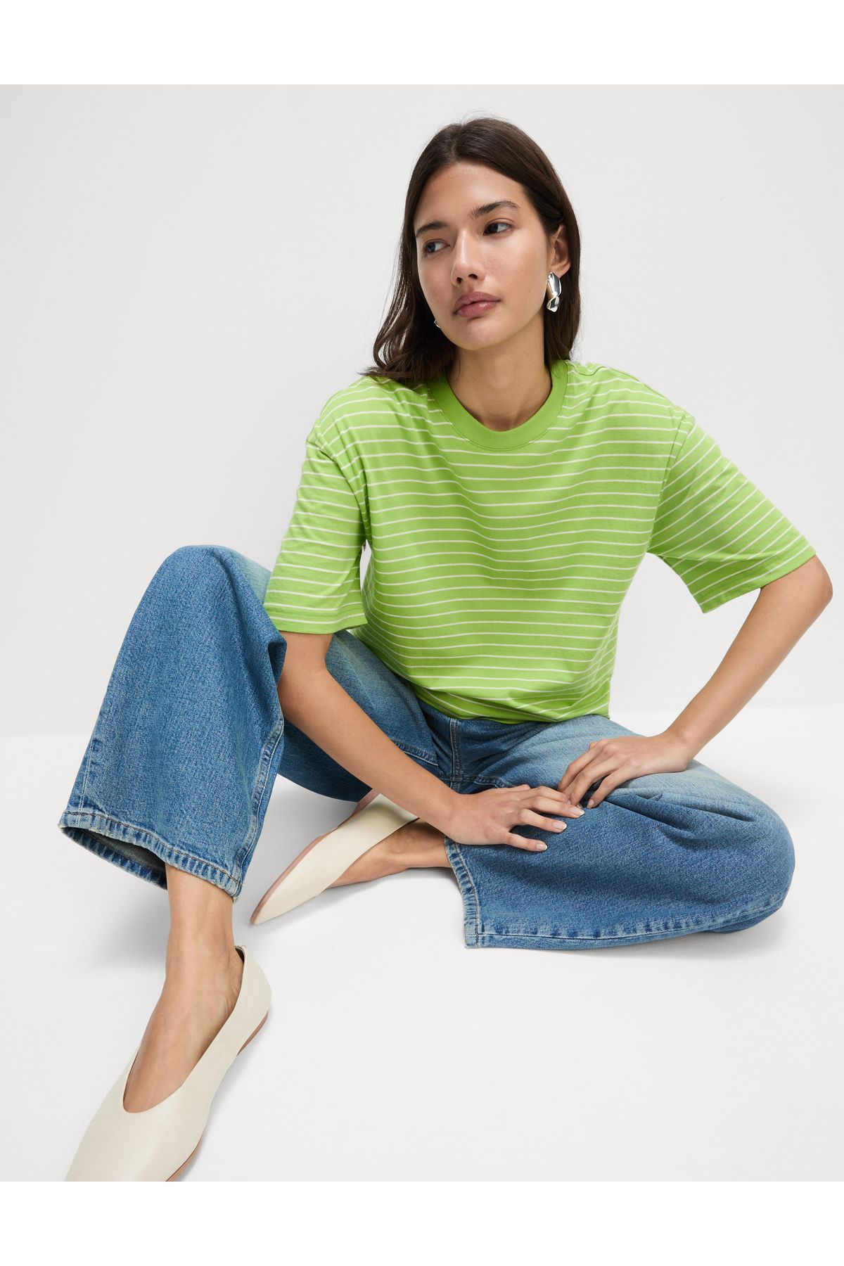Marks & Spencer Saf Pamuklu Çizgili Boxy T-shirt
