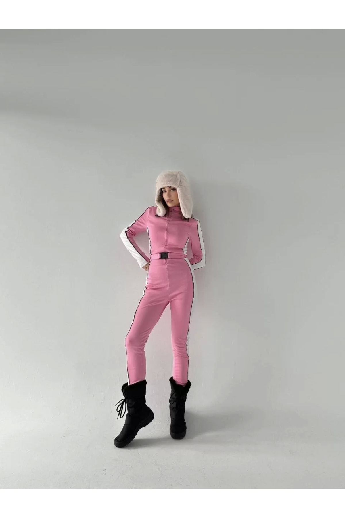 MODA Kemer Detaylı Fermuarlı Tulum - Pembe