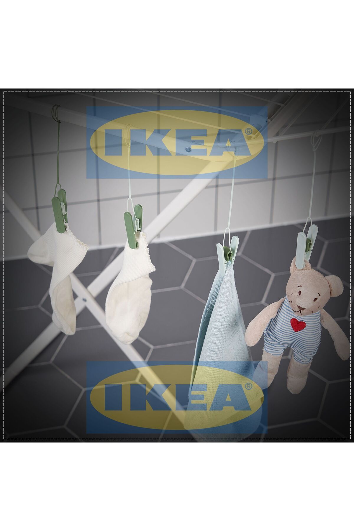 IKEA-Σετ πράσινων μανταλάκια Slibb, Συσκευή κρέμασης με δαχτυλίδι, Σετ 8 τεμαχίων 3