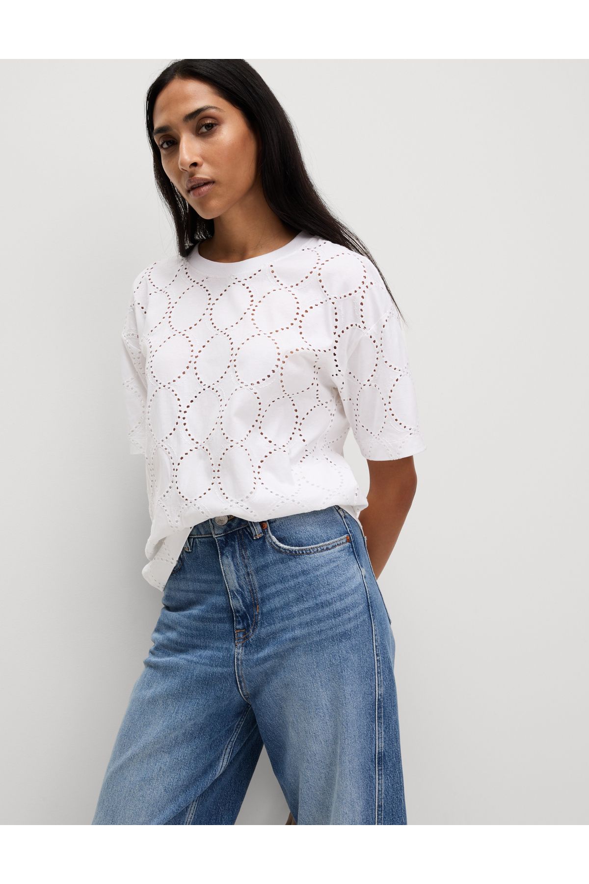 Marks & Spencer Pamuk Karışımlı Broderie T-Shirt