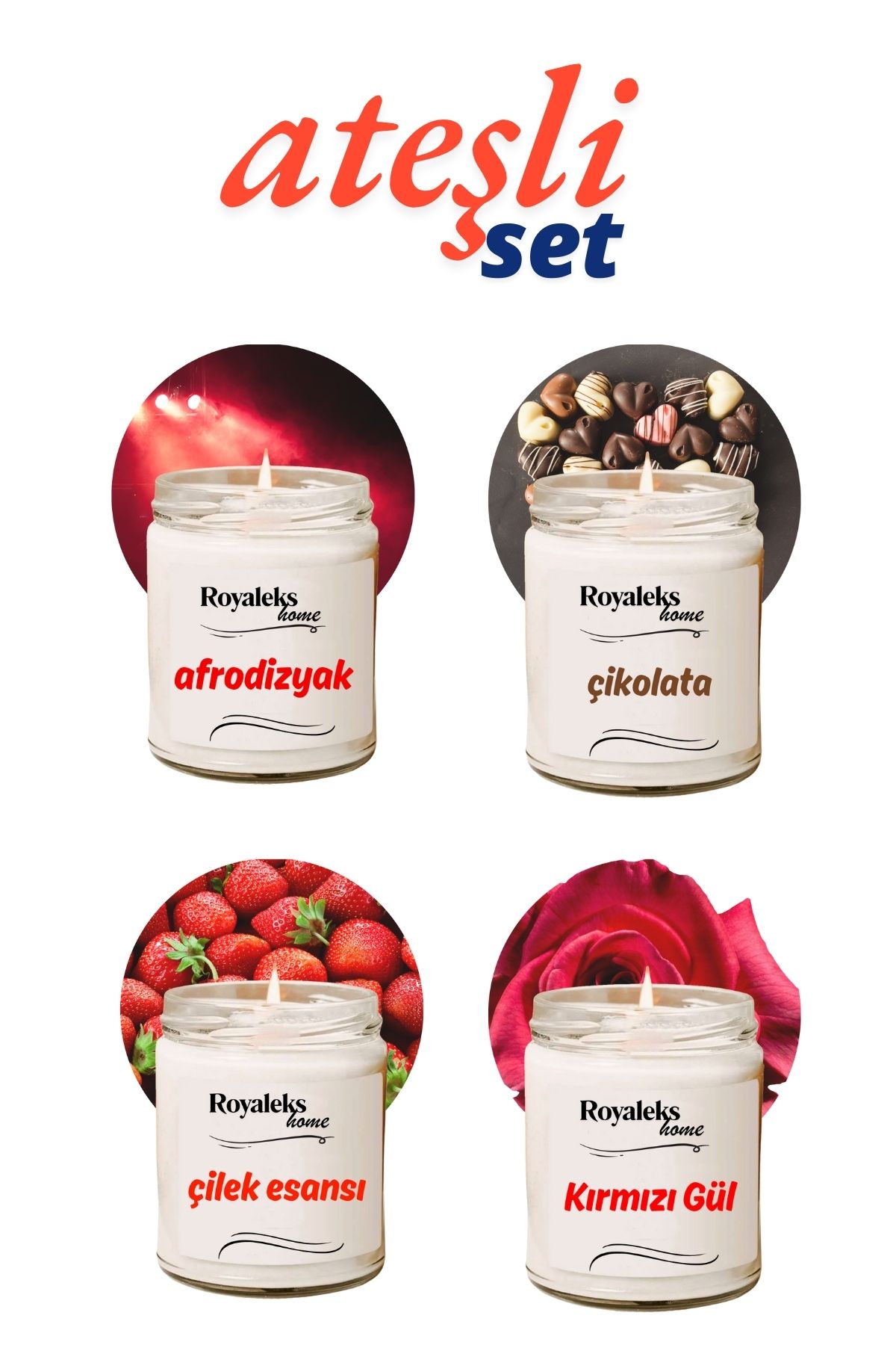 Royaleks 4 Adet Doğal Özel Seri Kokulu Dekoratif Kavanoz Mum 4X210 cc - Ateşli Set - RYL