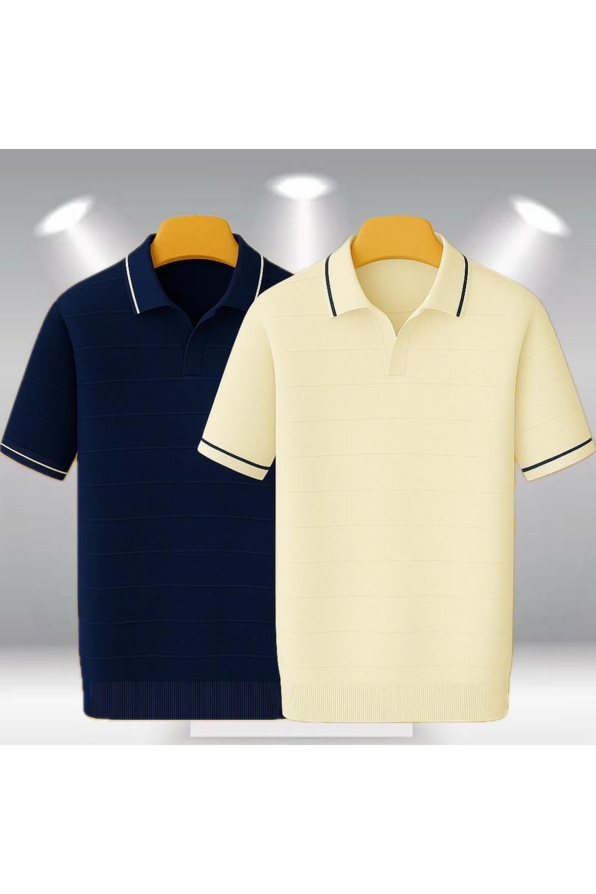 LC Waikiki 2'li Avantaj Paket Polo Yaka Kısa Kollu Çizgili Erkek Yazlık Triko Premium Tişört / T-shirt