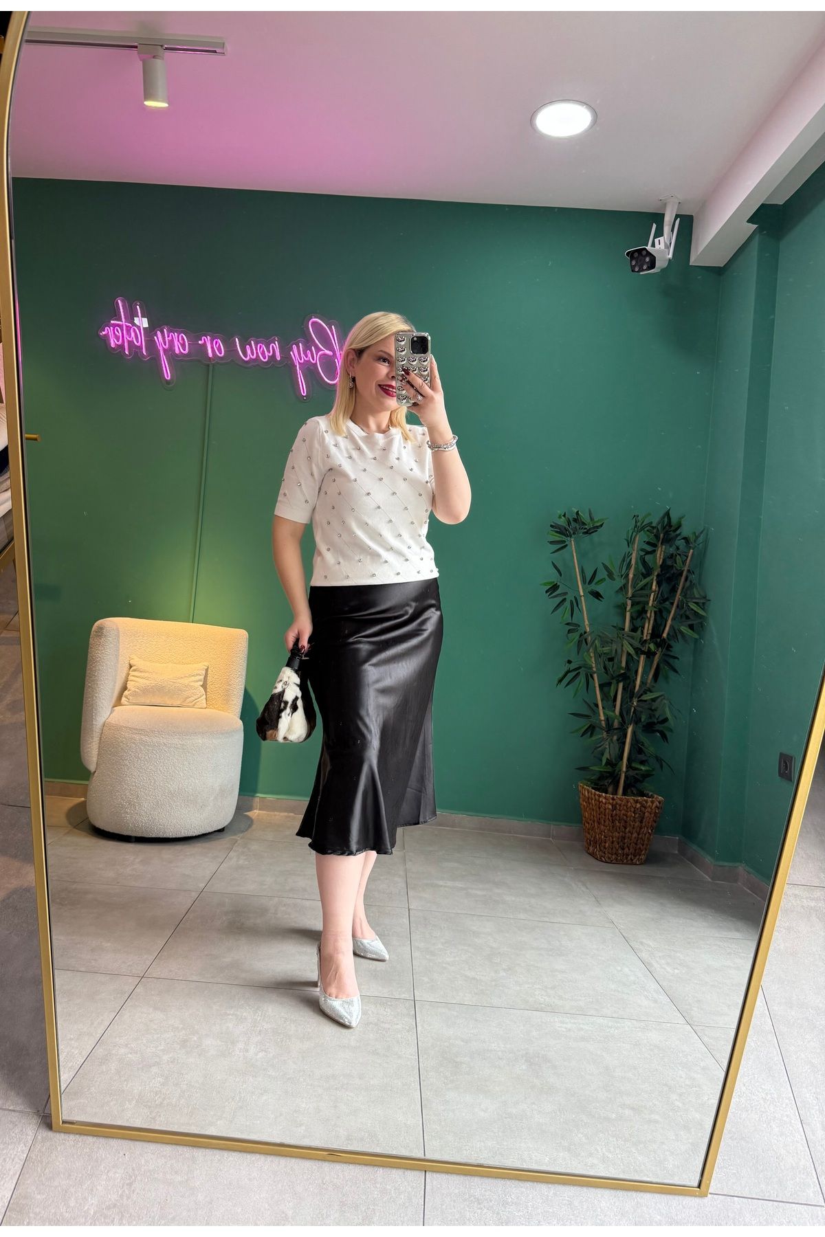 tuğba kumlu butik Siyah Saten Midi Boy Etek