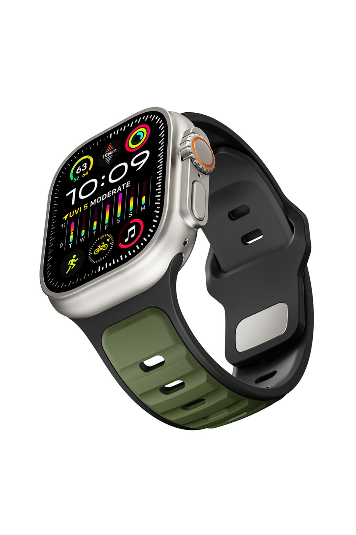 Strap U Apple Watch 3/4/5/6/7/8/9/10/se/ultra/ultra2 44mm/46mm/49mm Uyumlu Ergonomik Tasarım Silikon Kordon