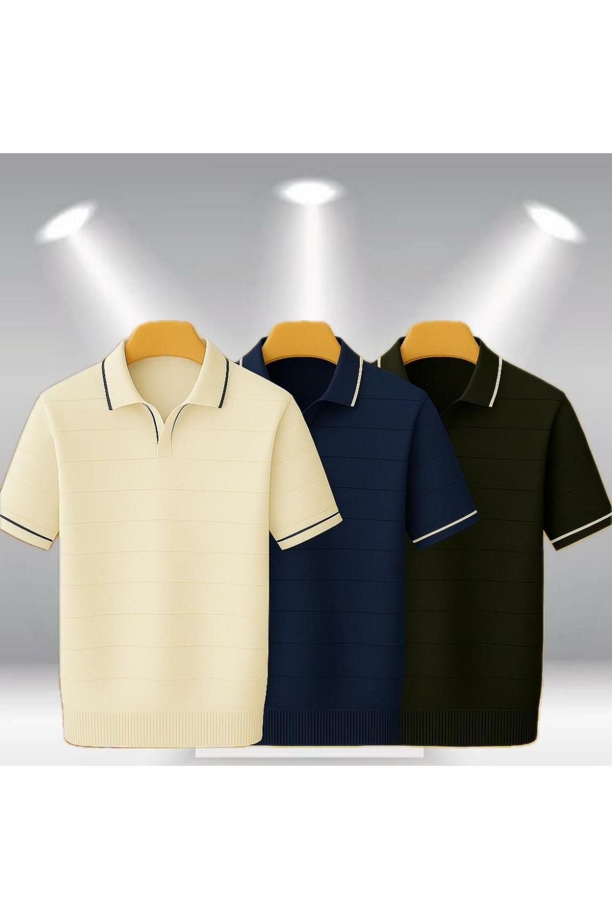 LC Waikiki 3'lü Avantaj Paket Polo Yaka Kısa Kollu Çizgili Erkek Yazlık Triko Premium Tişört / T-shirt