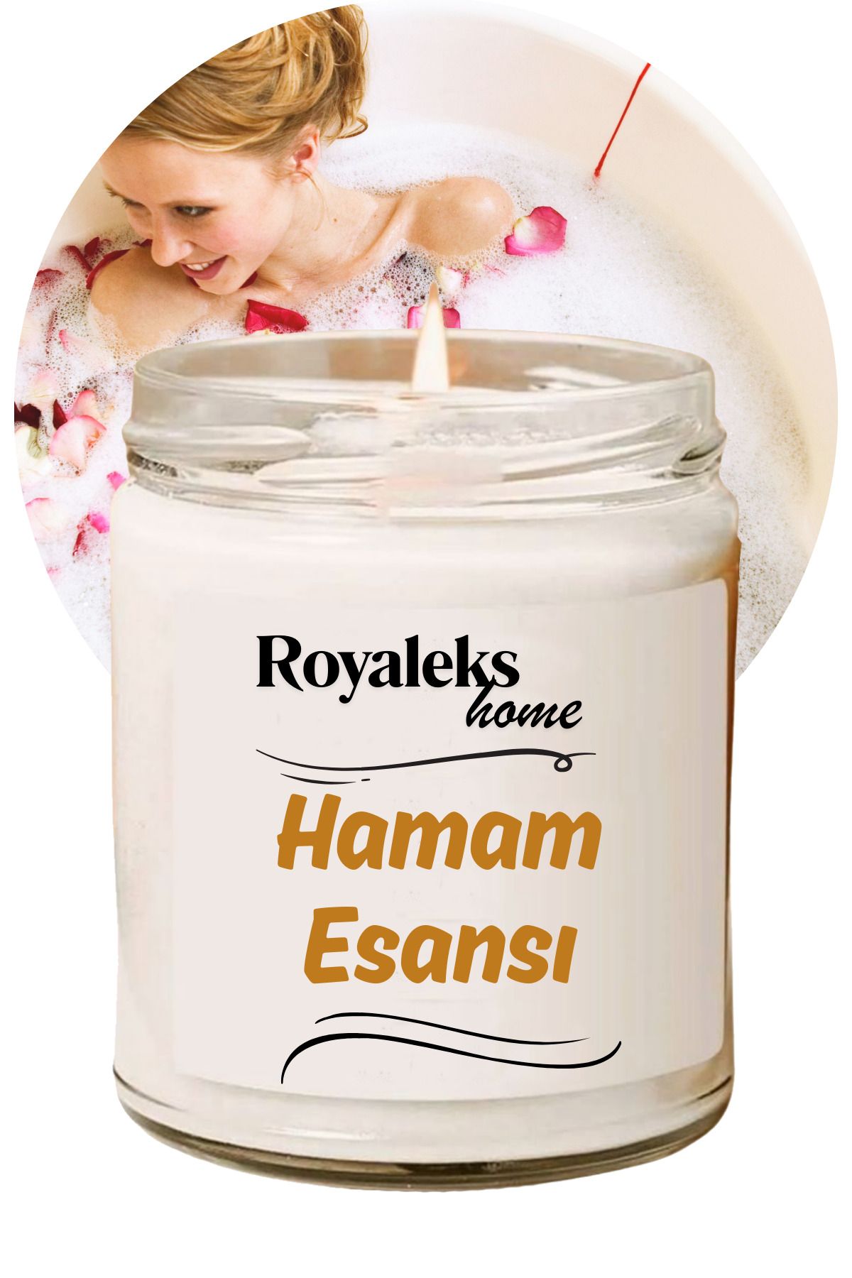 Royaleks Doğal Özel Seri Kokulu Dekoratif Kavanoz Mum 210 cc - Hamam Esansı - RYL