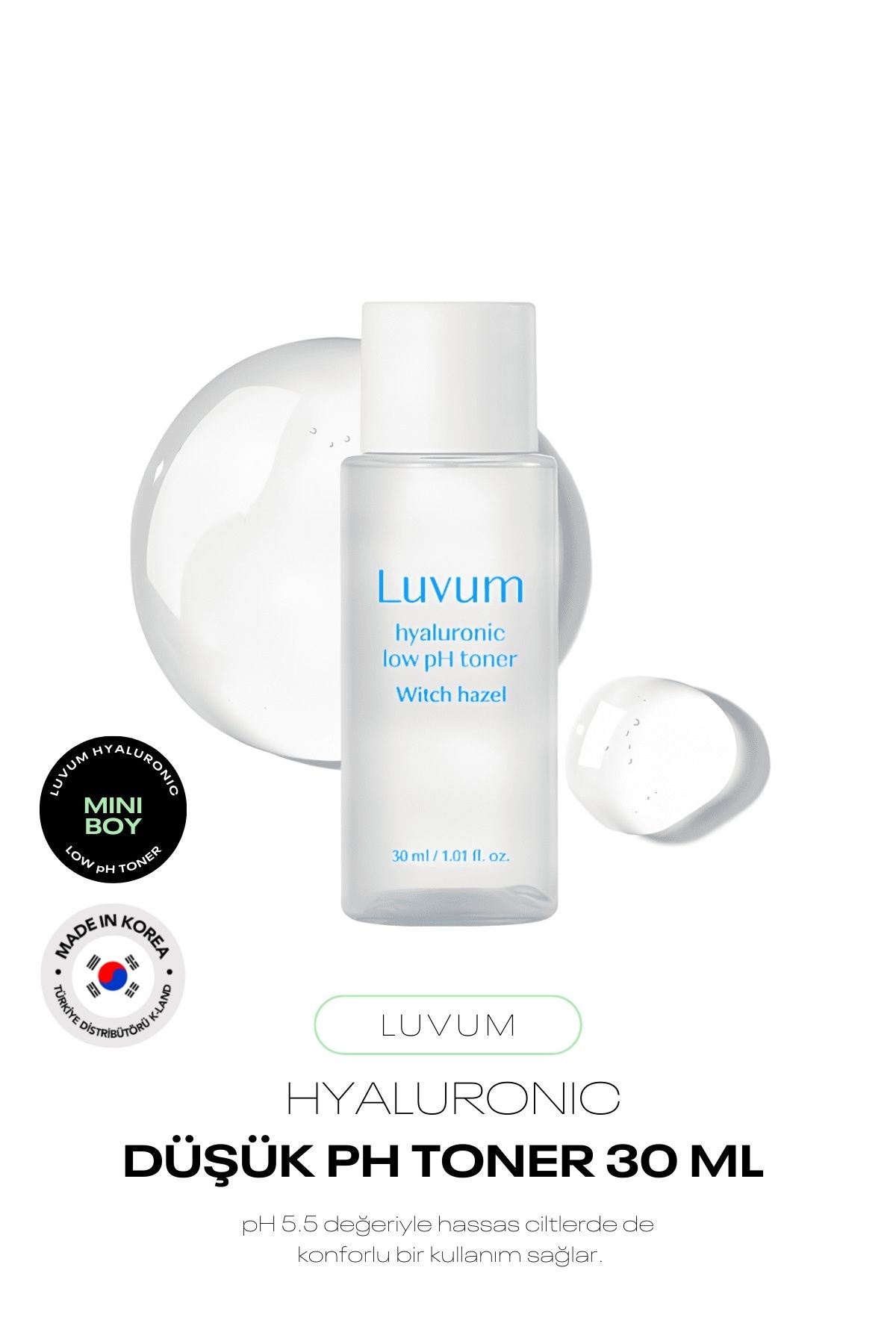 LUVUM Mini Boy Gözenek Görünümünü Azaltan Nemlendirici Ph 5.5 Tonik Luvum Witch Hazel Hyaluronic 30ml