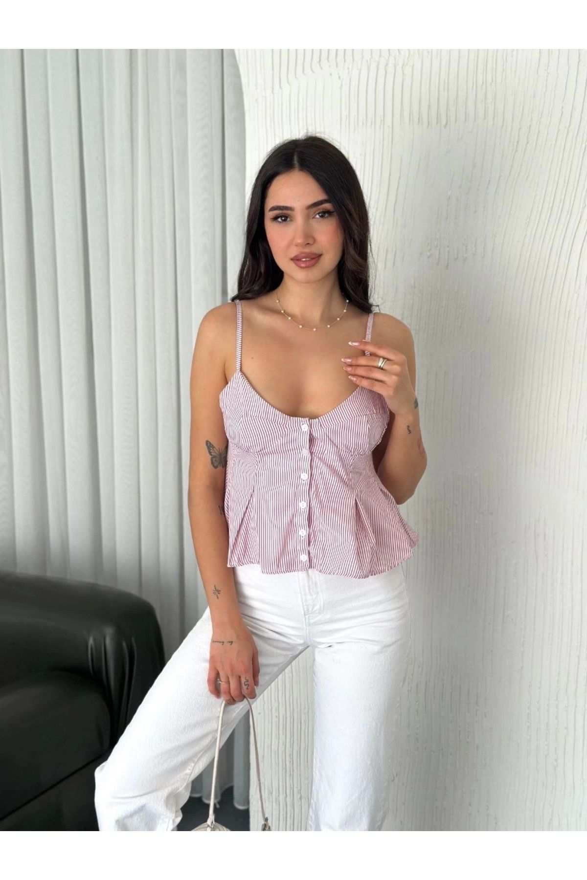 MODA Askılı Dekolte deraylı crop - Kırmızı