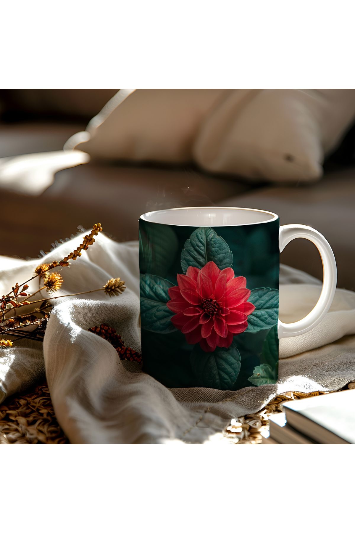 waspandhornet Dahlia Çiçeği Desenli Kupa