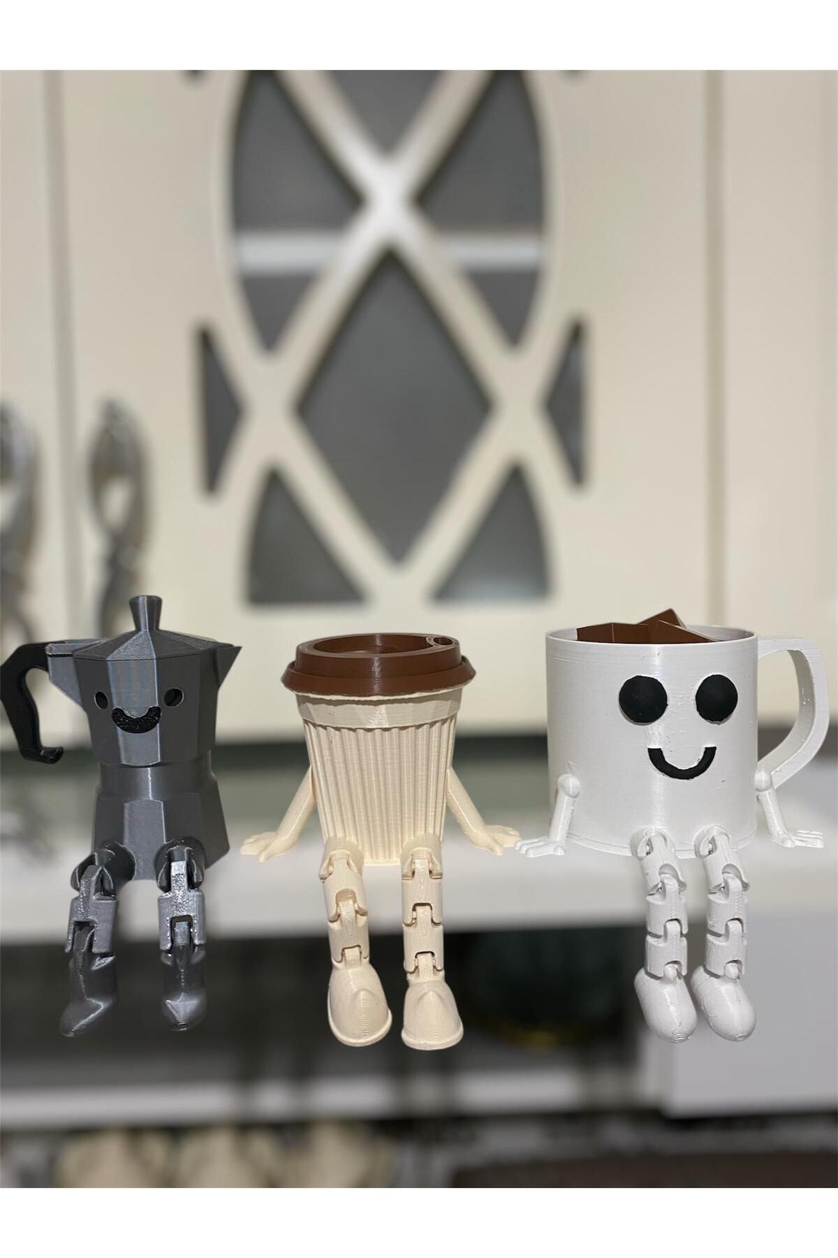 Eta3d 3"lü Kahve Köşesi Seti Moka Pot, Kapaklı Bardak ve Gülen Kupa 8 cm ve