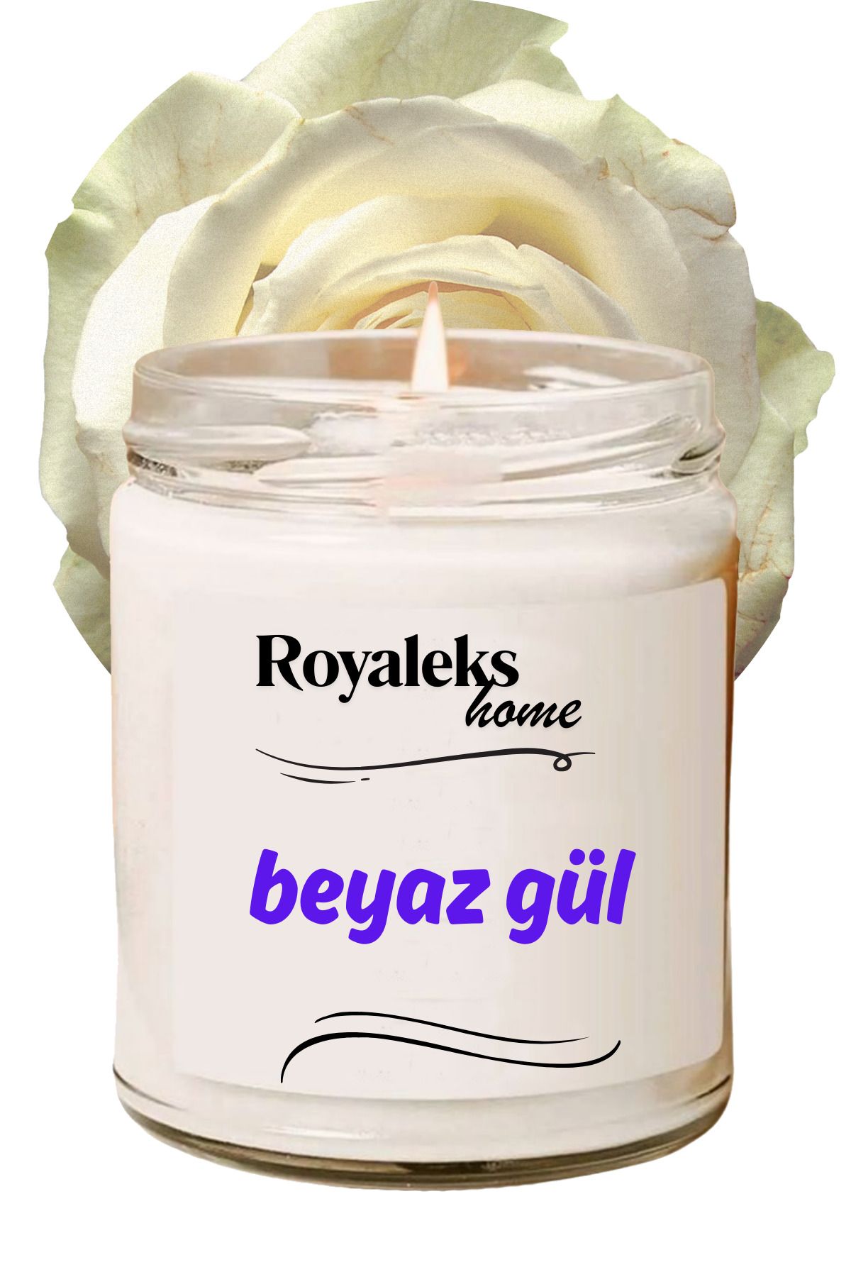 Royaleks Doğal Özel Seri Kokulu Dekoratif Kavanoz Mum 210 cc - Beyaz Gül - RYL