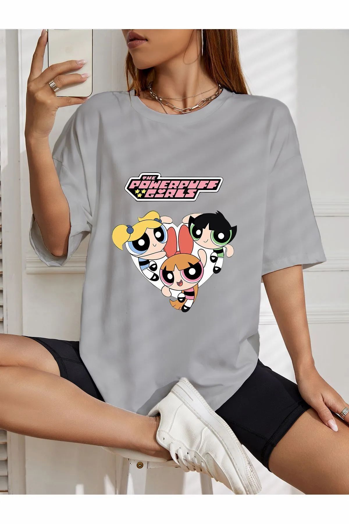 ship master oversize powerpuff girls baskılı T-shirt