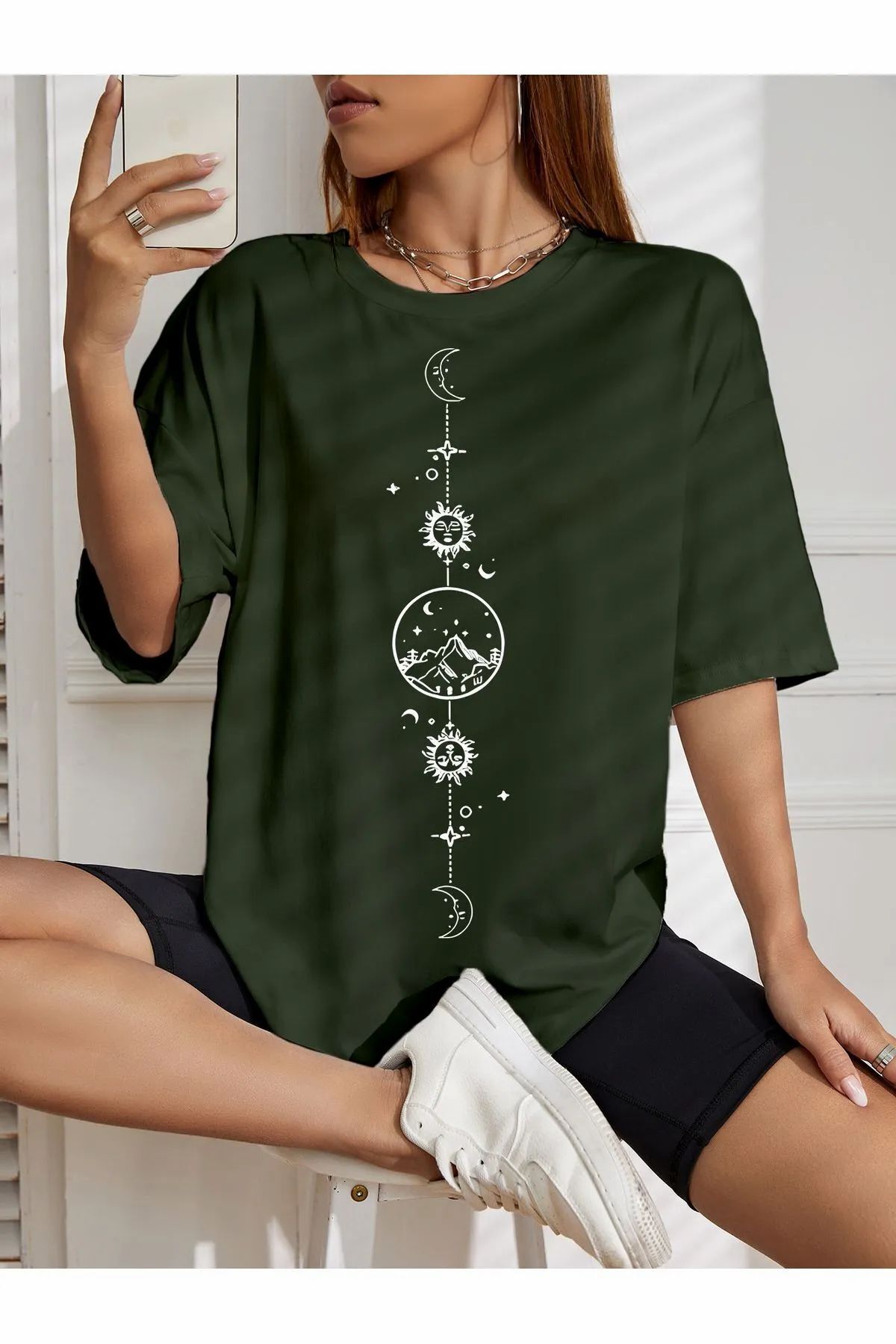 ship master oversize ay güneş baskılı T-shirt