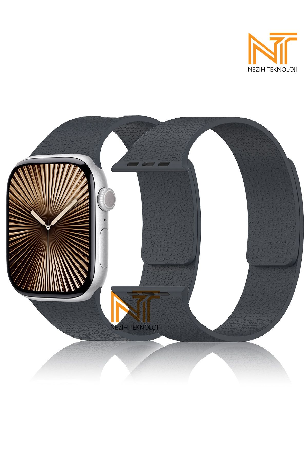 Nezih Case Apple Watch 3/4/5/6/7/8/9/10/se/ultra/ultra2 44mm/46mm/49mm Uyumlu Kabartma Desen Silikon Kordon