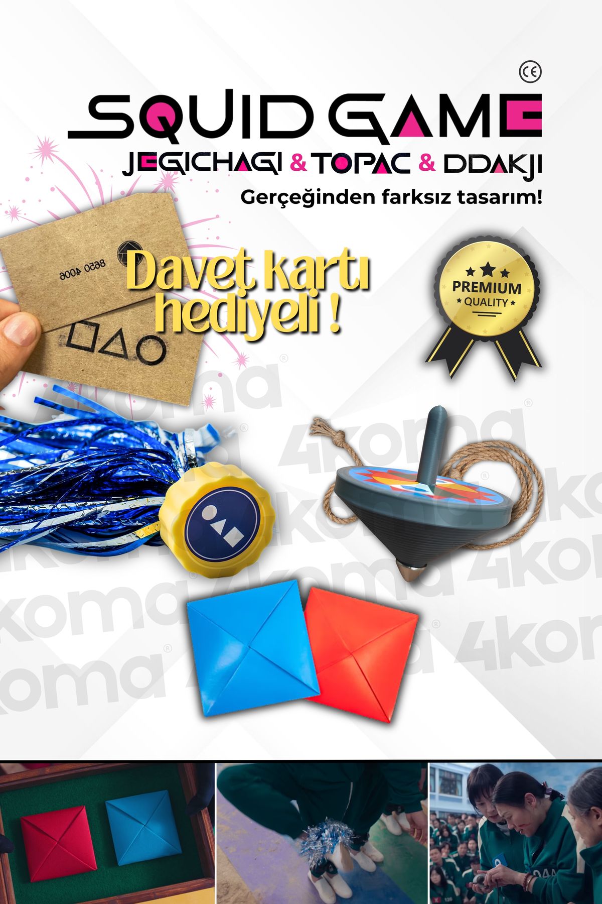 4koma Squid Game Sevilen Oyunlar Oyun Seti 3 Adet Oyun Metal Uçlu Topaç / Ddakji / Jegichagi