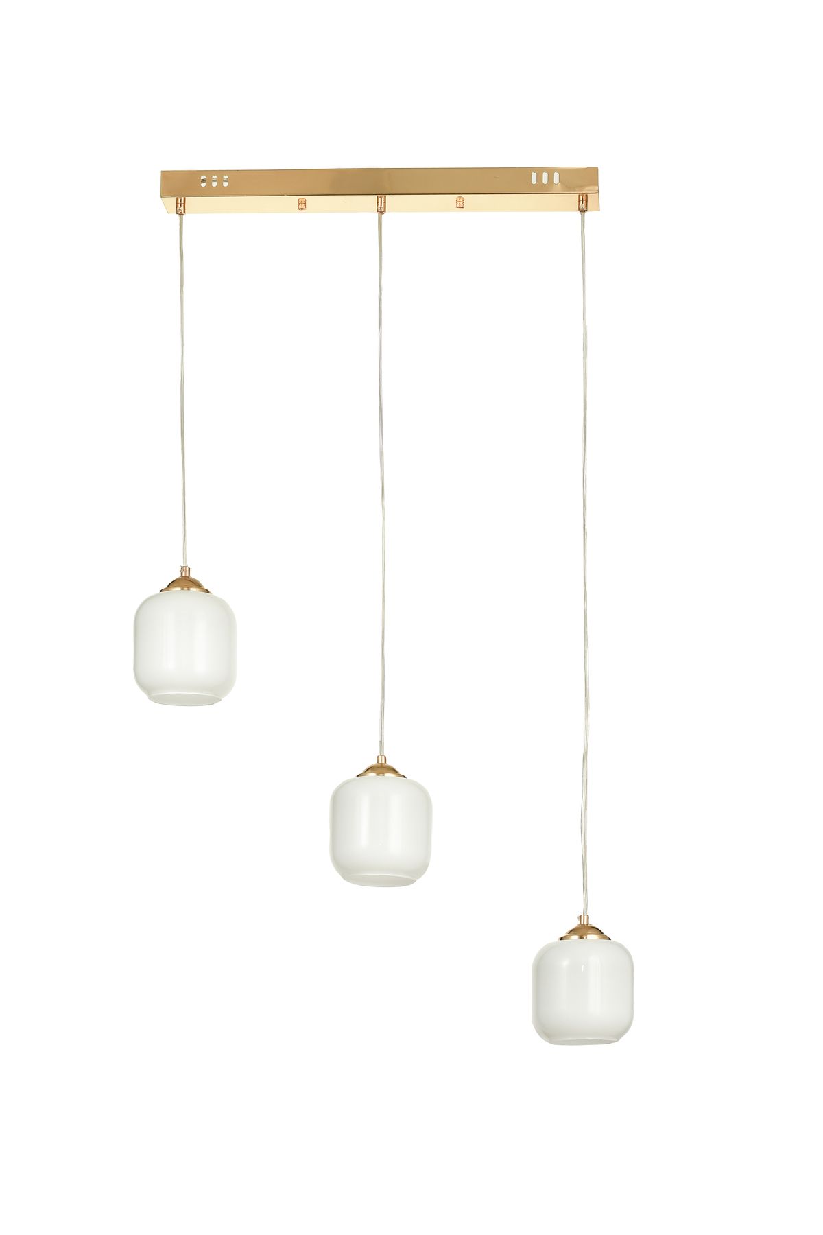 Avizemoda Siena 3 lü Yemek Masası Üstü Beyaz Camlı Modern Sarkıt Avize - (Gold Kaplama)