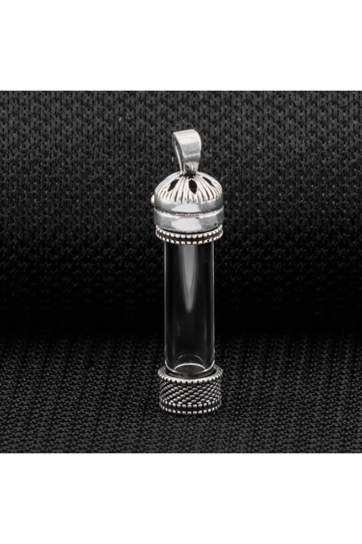 MODA925 925 Ayar Gümüş Açılabilir Cam Tüp Muska Cevşen Kolye Ucu