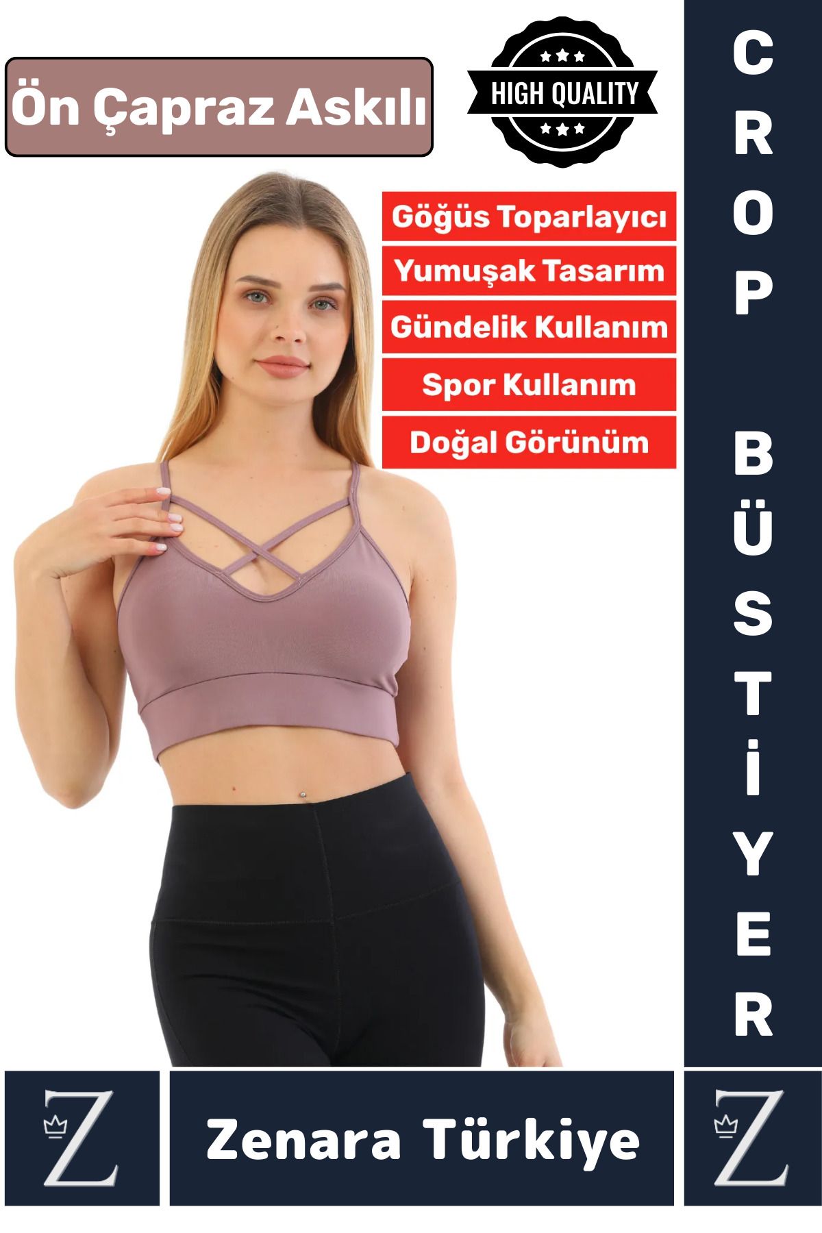 Zenara Luxery Göğüs Toparlayan Sarkma Önleyen Spor Gündelik Kullanım Ön Çapraz Askılı Micro Crop Büstiyer